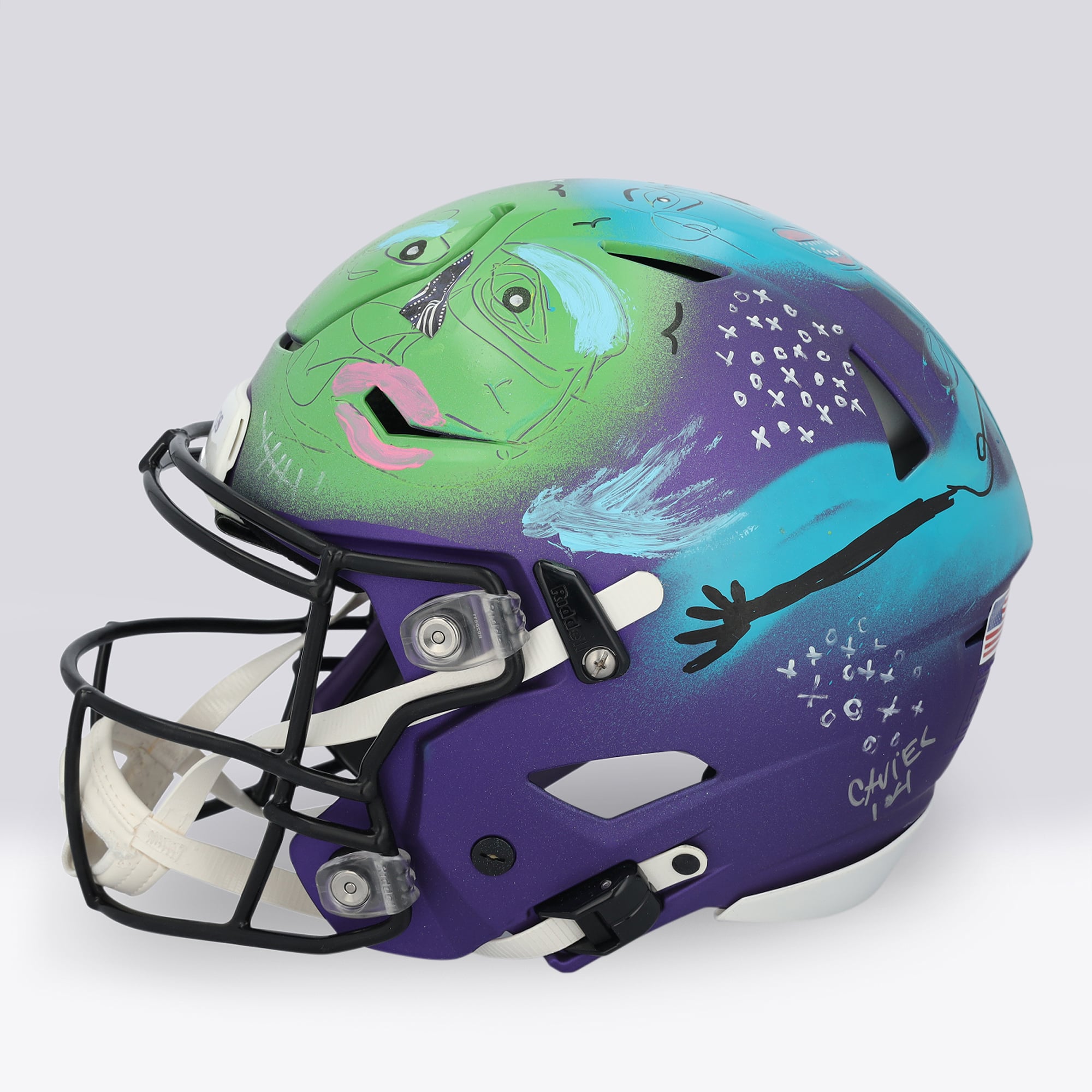 Casque Riddell Speed ​​Flex Authentic autographié par Justin Jefferson (Minnesota Vikings) - Illustration de Cavier Coleman - Édition limitée n° 1/1 - UW25