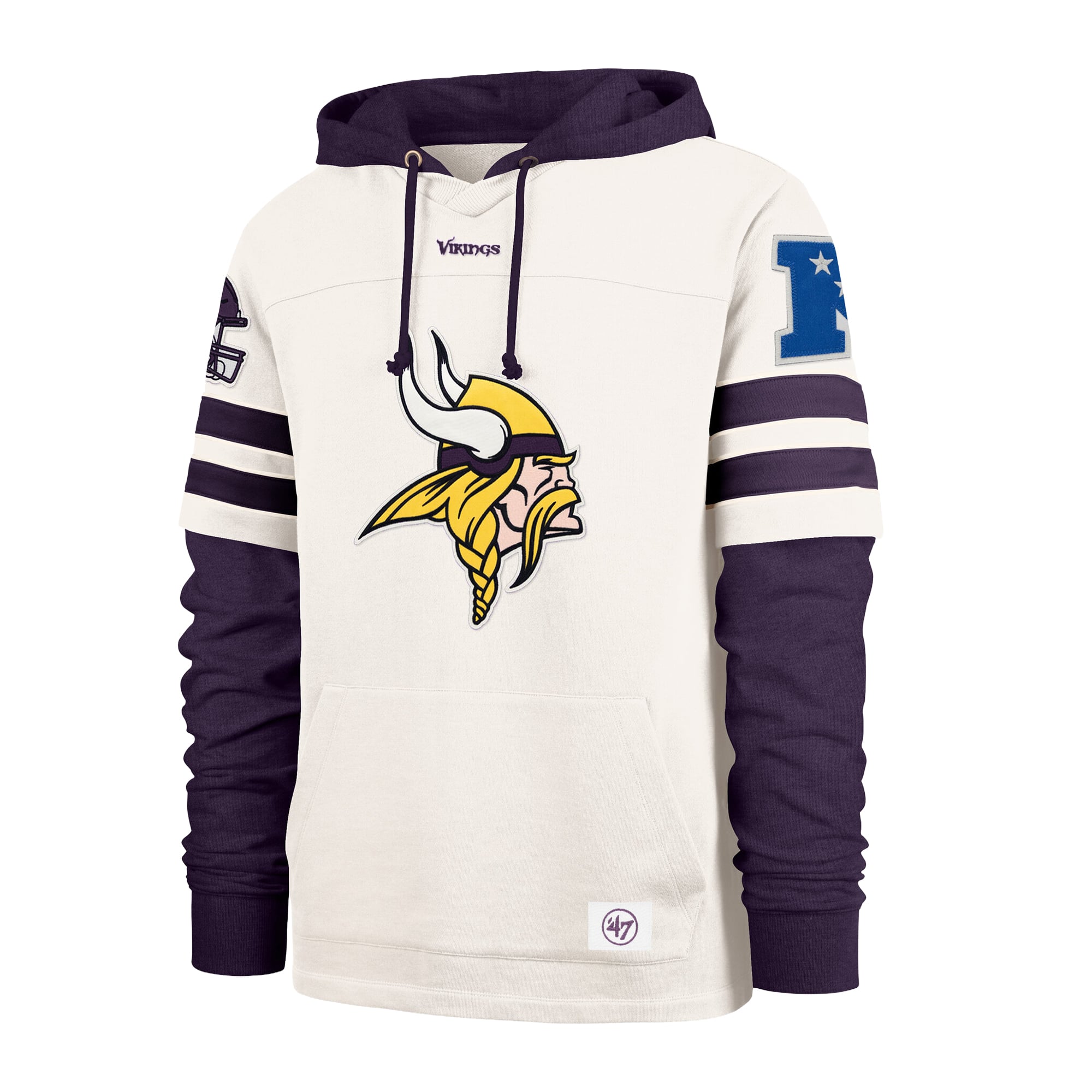 Men's '47 Cream Minnesota Vikings Split Zone Cornerback Duo Lacer Hoodie