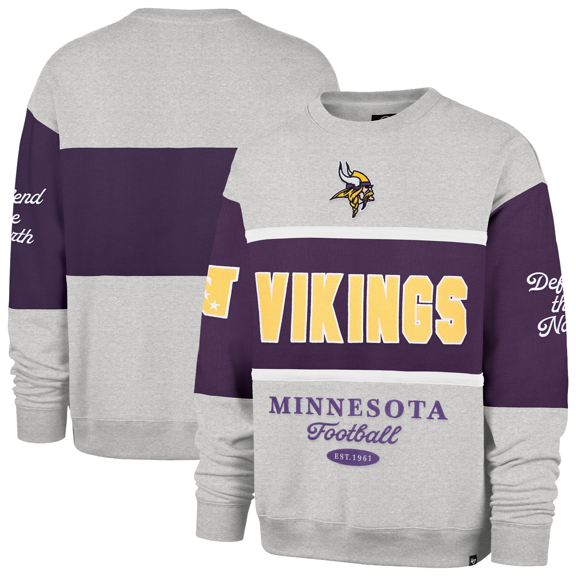 Men's '47 Purple/Heather Gray Minnesota Vikings Blockfield Maximalist Sweatshirt