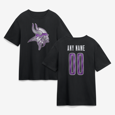 Minnesota Vikings  Metallic Mascot Personalized Name & Number T-Shirt - Black