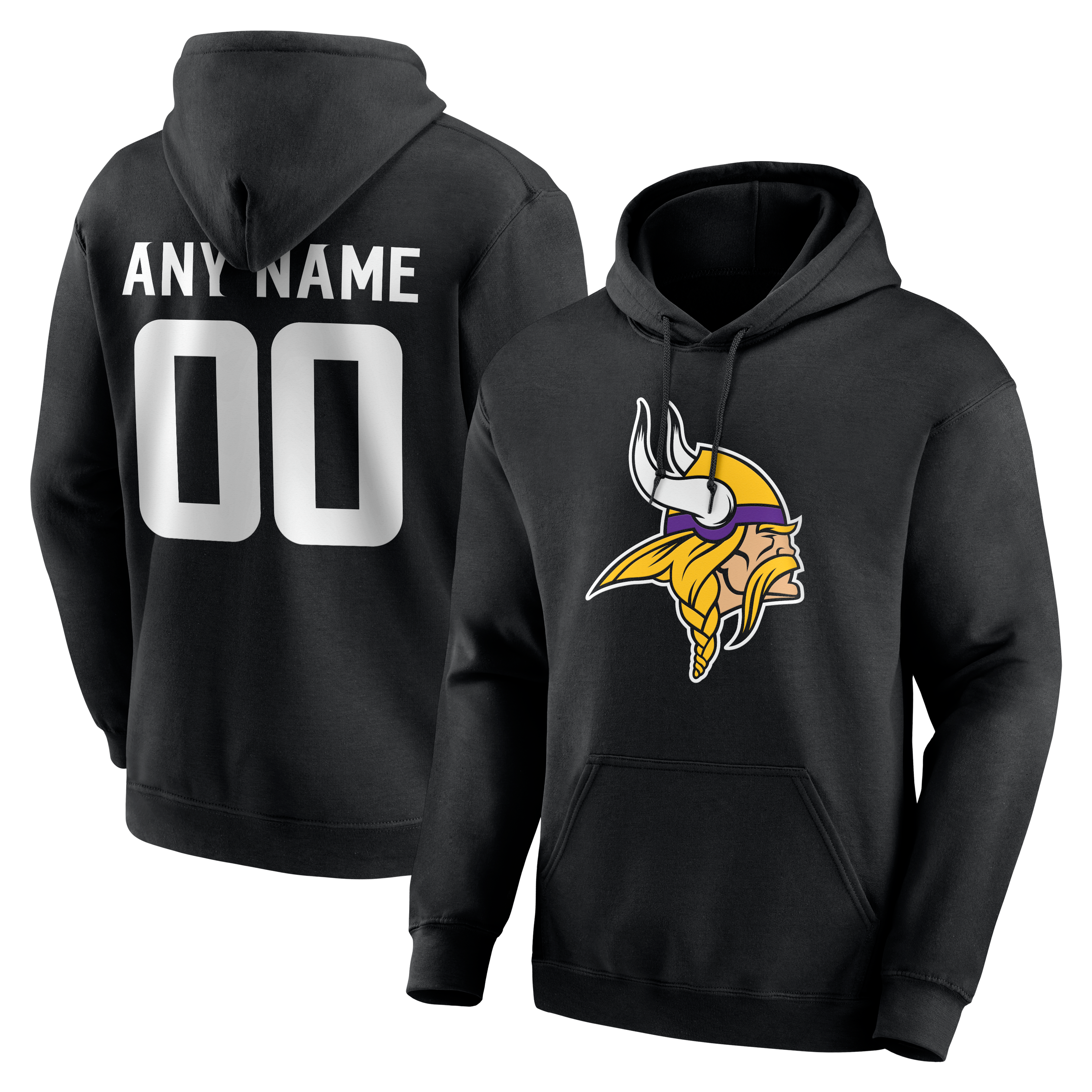 Men's Black Minnesota Vikings Team Authentic Personalized Name & Number Hoodie