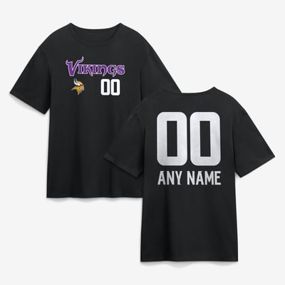 Minnesota Vikings  Touchdown Wordmark Personalized Name & Number T-Shirt - Black