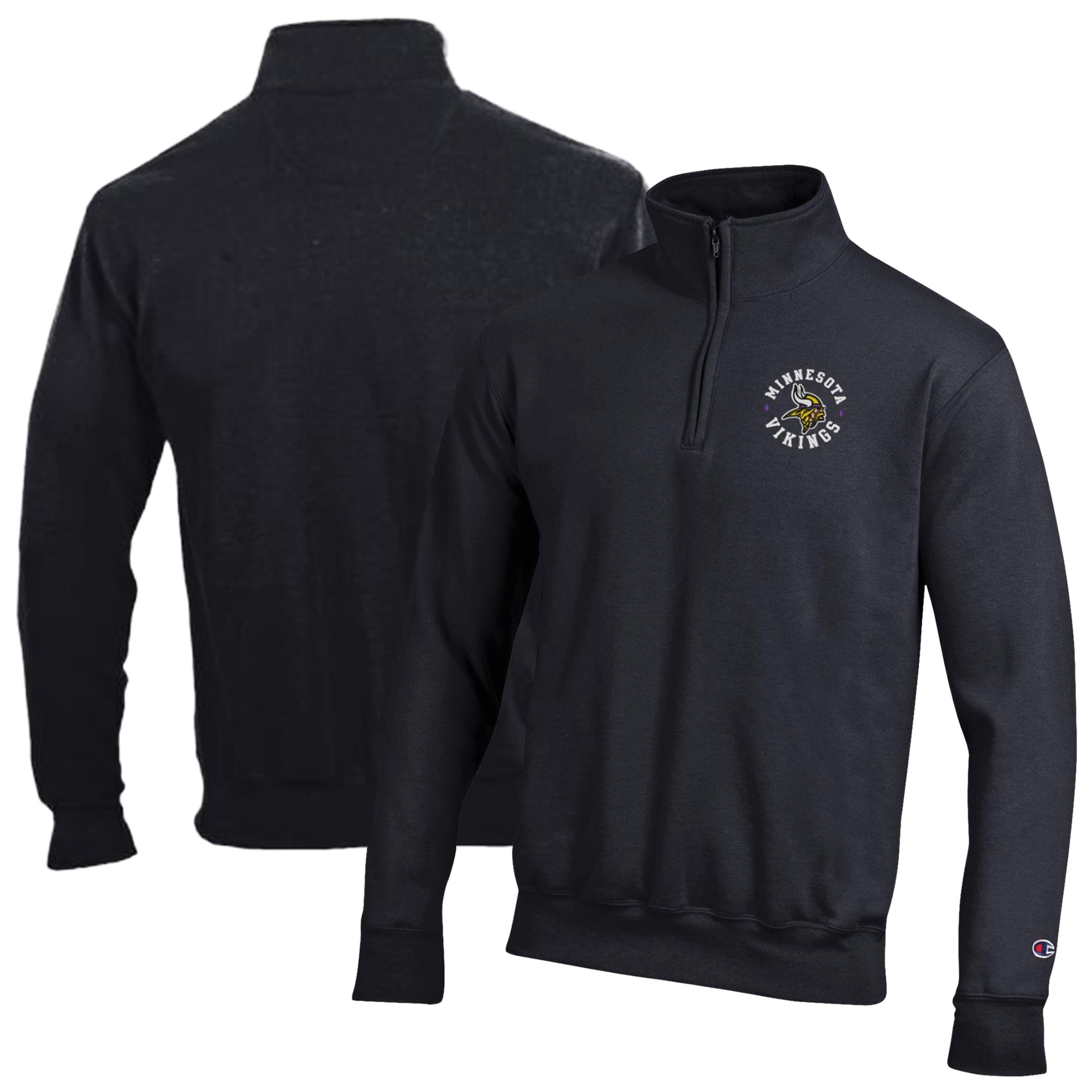 Men's Champion Black Minnesota Vikings Powerblend Quarter-Zip Pullover