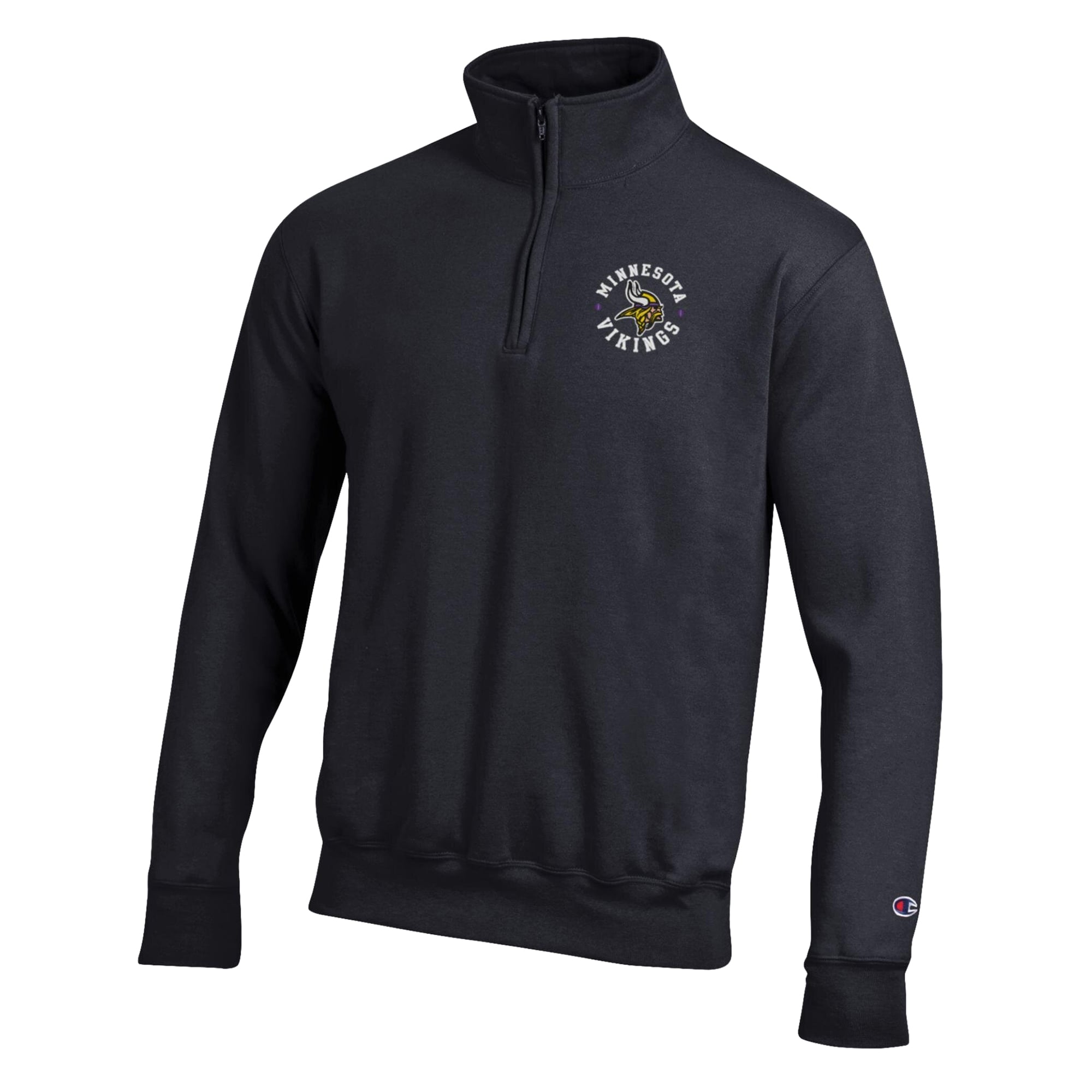 Men's Champion Black Minnesota Vikings Powerblend Quarter-Zip Pullover