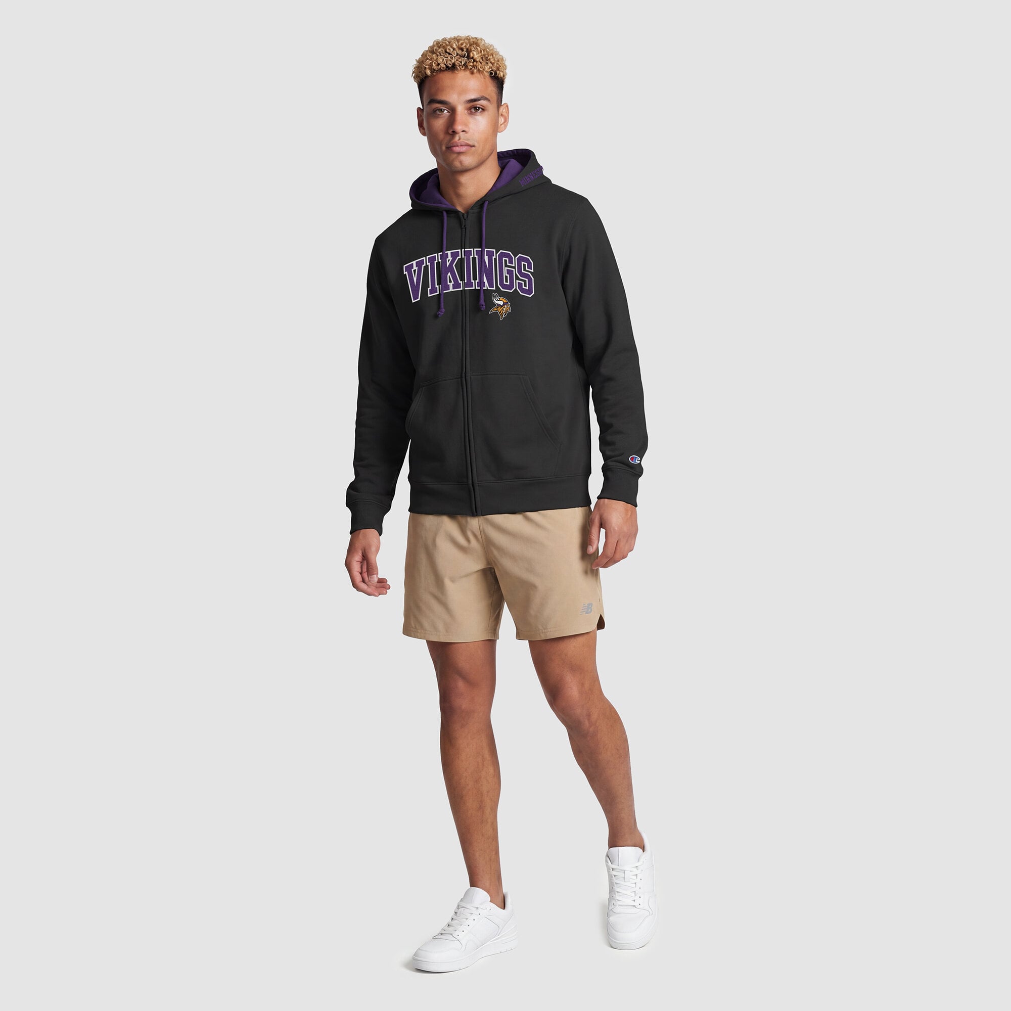 Sweat à capuche zippé Champion noir/violet Minnesota Vikings pour homme