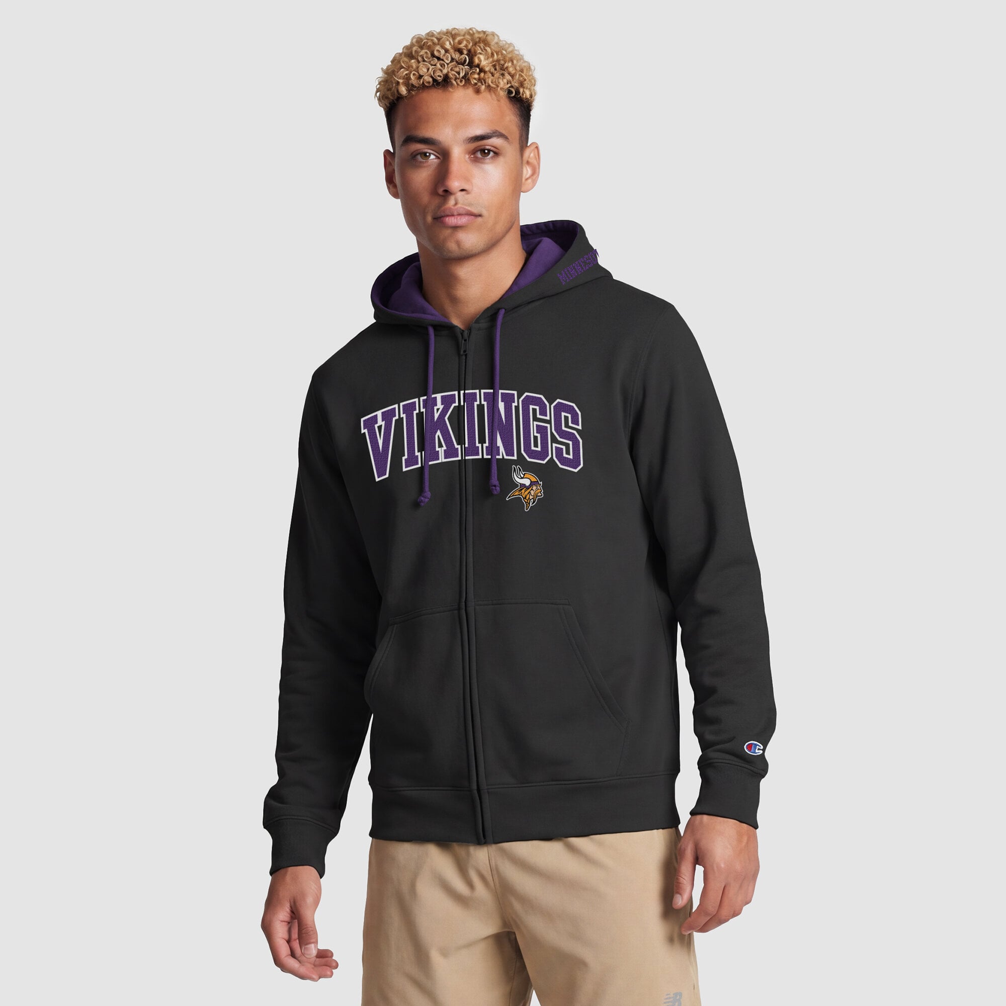 Sweat à capuche zippé Champion noir/violet Minnesota Vikings pour homme
