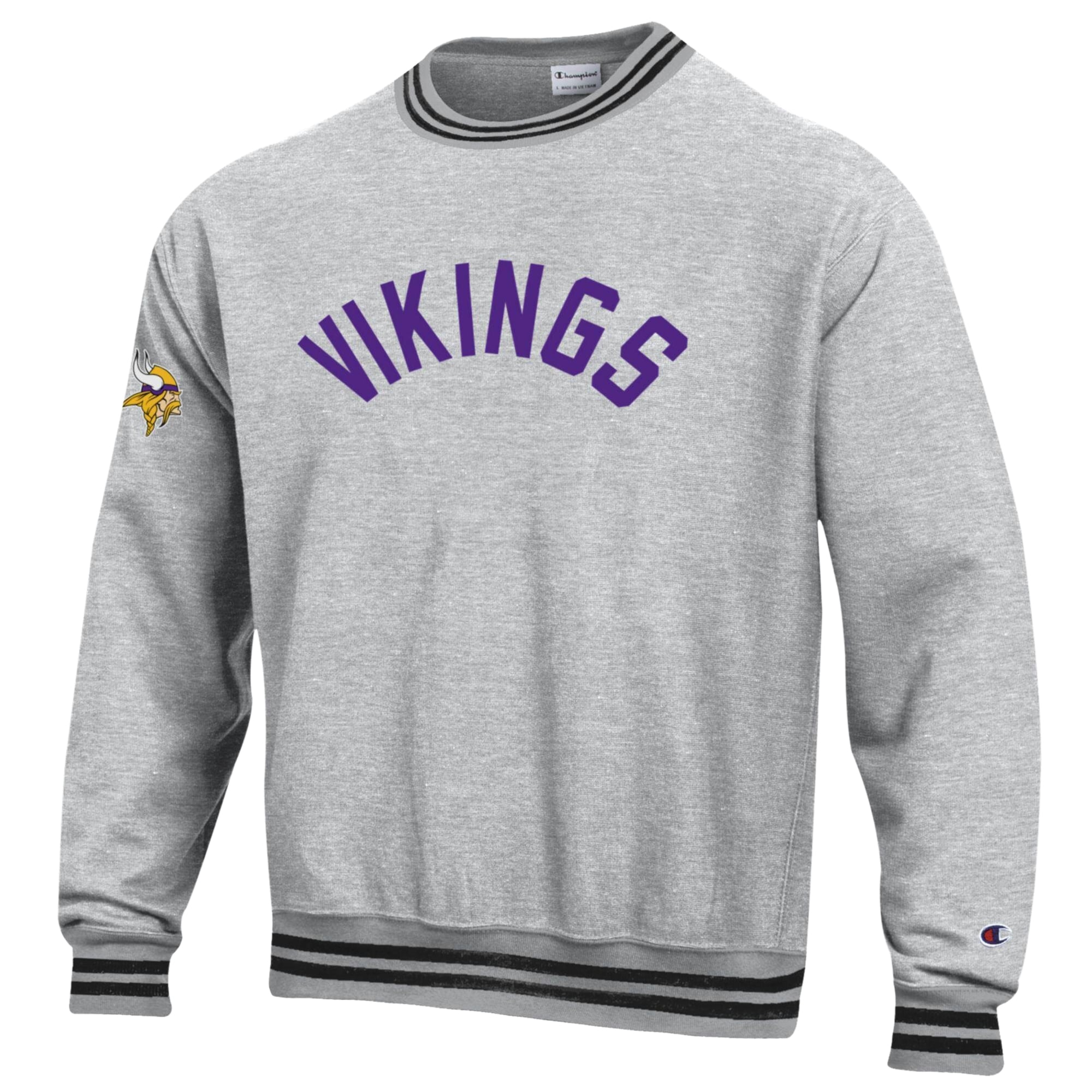 Men's Champion Heather Gray/Black Minnesota Vikings Reverse Weave Yarn Dye Sweatshirt