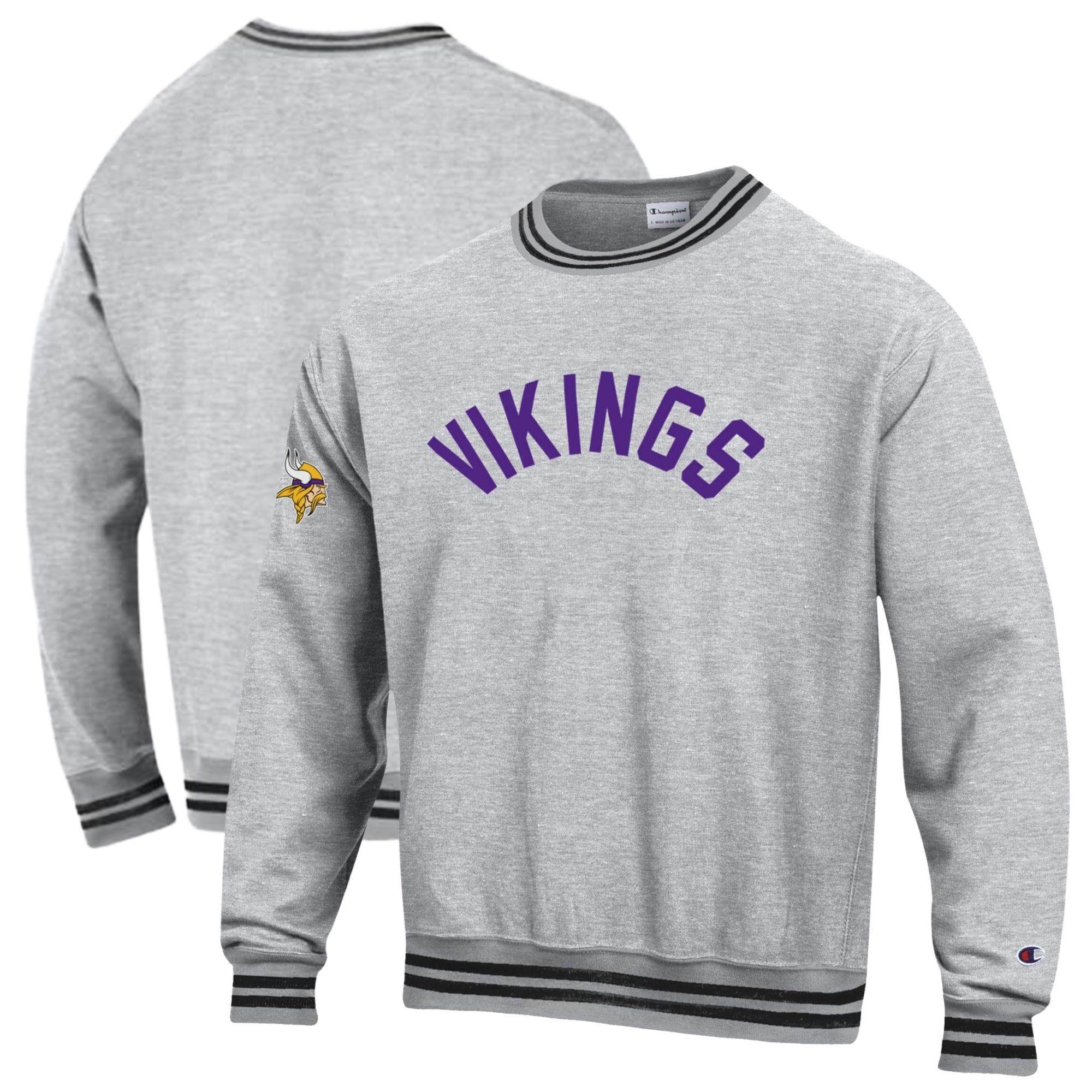 Men's Champion Heather Gray/Black Minnesota Vikings Reverse Weave Yarn Dye Sweatshirt