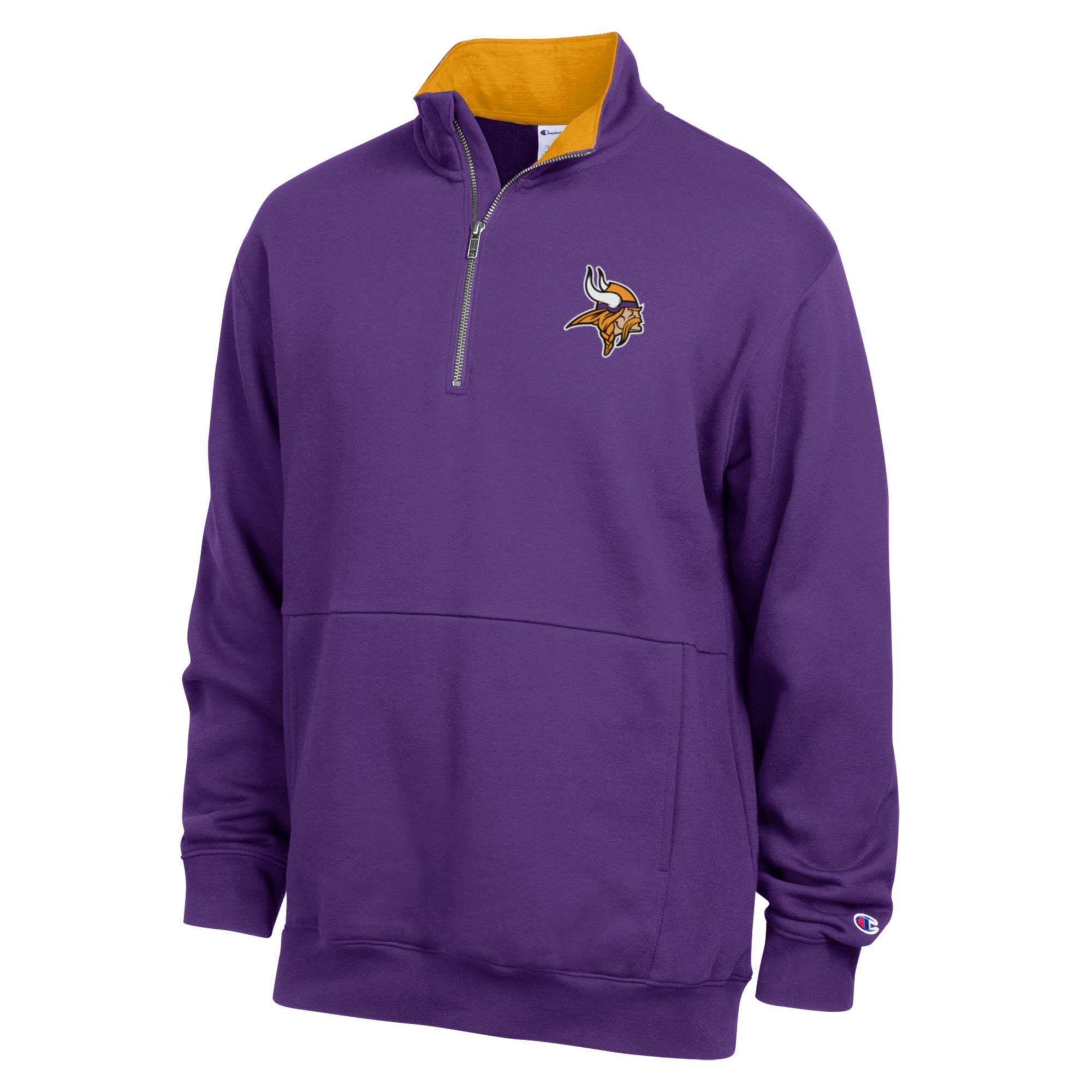 Pull-over en polaire Champion violet et or Minnesota Vikings pour homme, à col zippé.