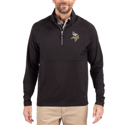 Minnesota Vikings Cutter & Buck Adapt Eco Knit Hybrid Recycled Quarter-Zip Raglan Jacket - Black