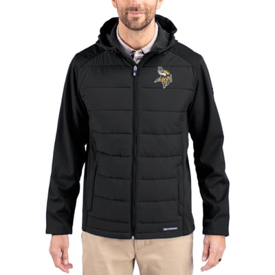 Minnesota Vikings Cutter & Buck  Evoke PrimaLoft Hybrid Eco Softshell Recycled Full-Zip Hooded Jacket - Black