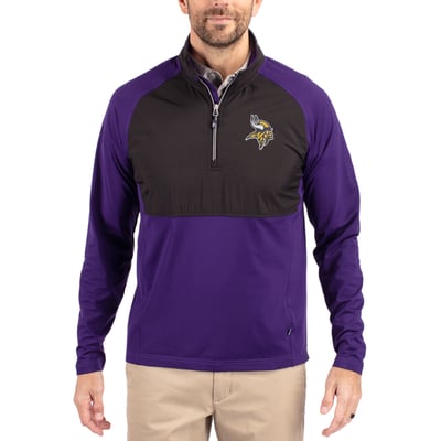 Minnesota Vikings Cutter & Buck Adapt Eco Knit Hybrid Recycled Quarter-Zip Raglan Jacket - Black/Purple