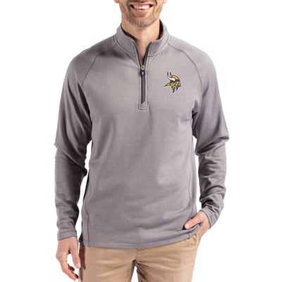 Minnesota Vikings Cutter & Buck Peshastin Eco Fleece Tri-Blend Raglan Recycled Quarter-Zip Jacket -  Heather Gray