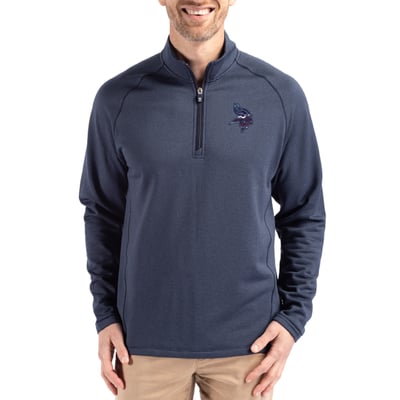 Minnesota Vikings Cutter & Buck Peshastin Eco Fleece Tri-Blend Raglan Recycled Quarter-Zip Jacket -  Heather Navy