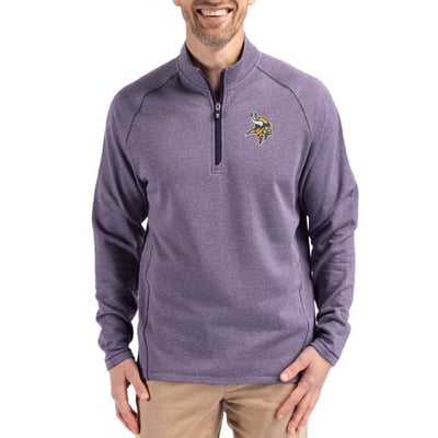 Minnesota Vikings Cutter & Buck Peshastin Eco Fleece Tri-Blend Raglan Recycled Quarter-Zip Jacket -  Heather Purple