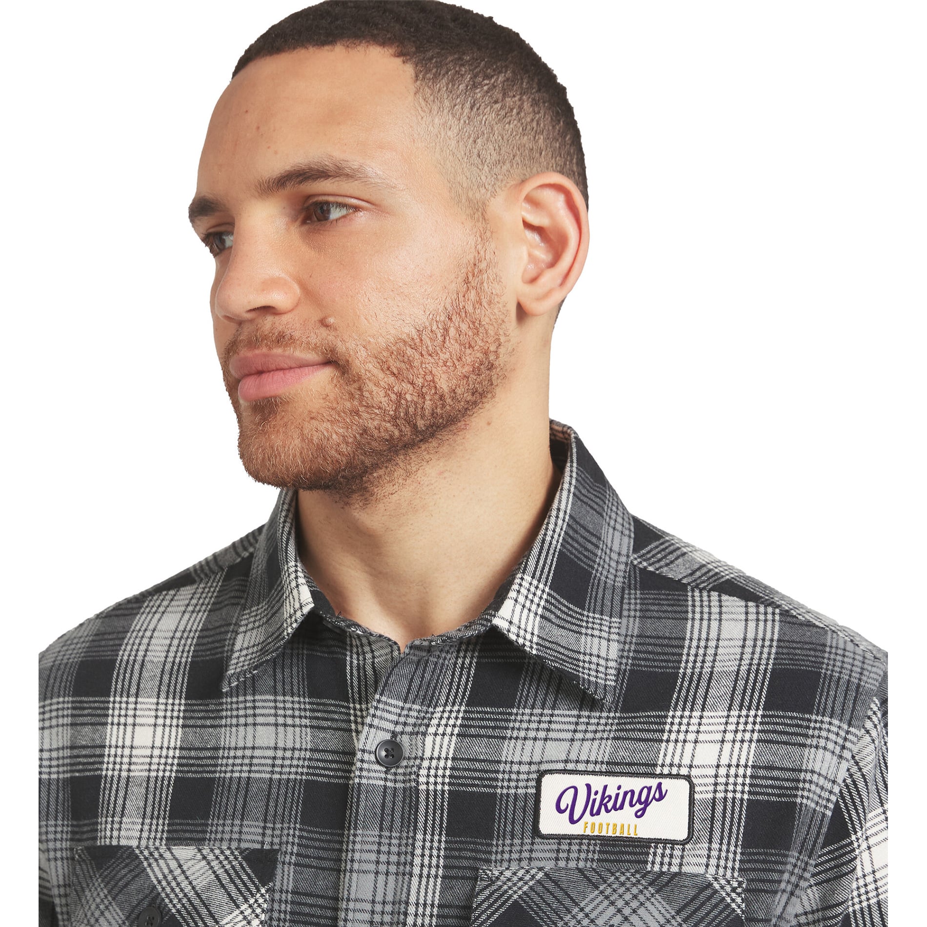 Men's Darius Rucker Collection by Fanatics Black Minnesota Vikings Flannel Plaid Long Sleeve Button Up Shirt