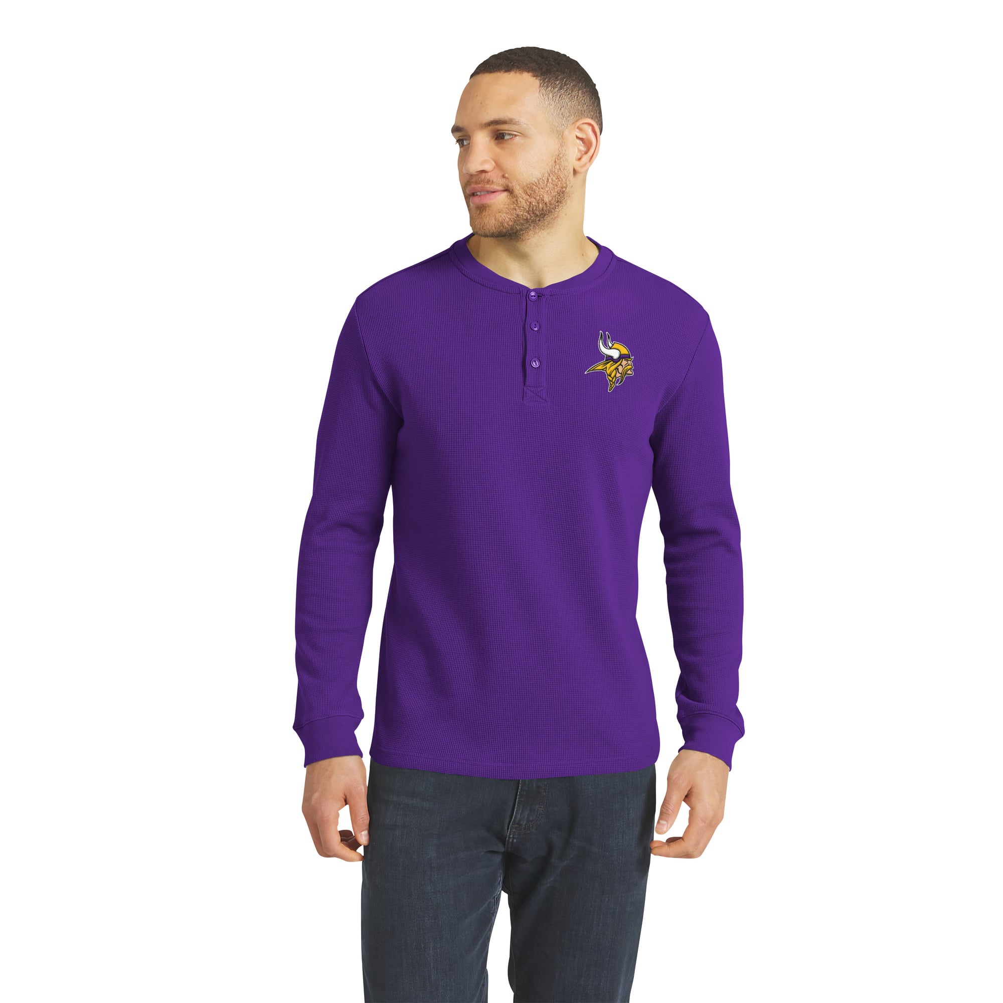 Collection Darius Rucker pour homme par Fanatics - T-shirt Henley à manches longues en maille gaufrée violette Minnesota Vikings