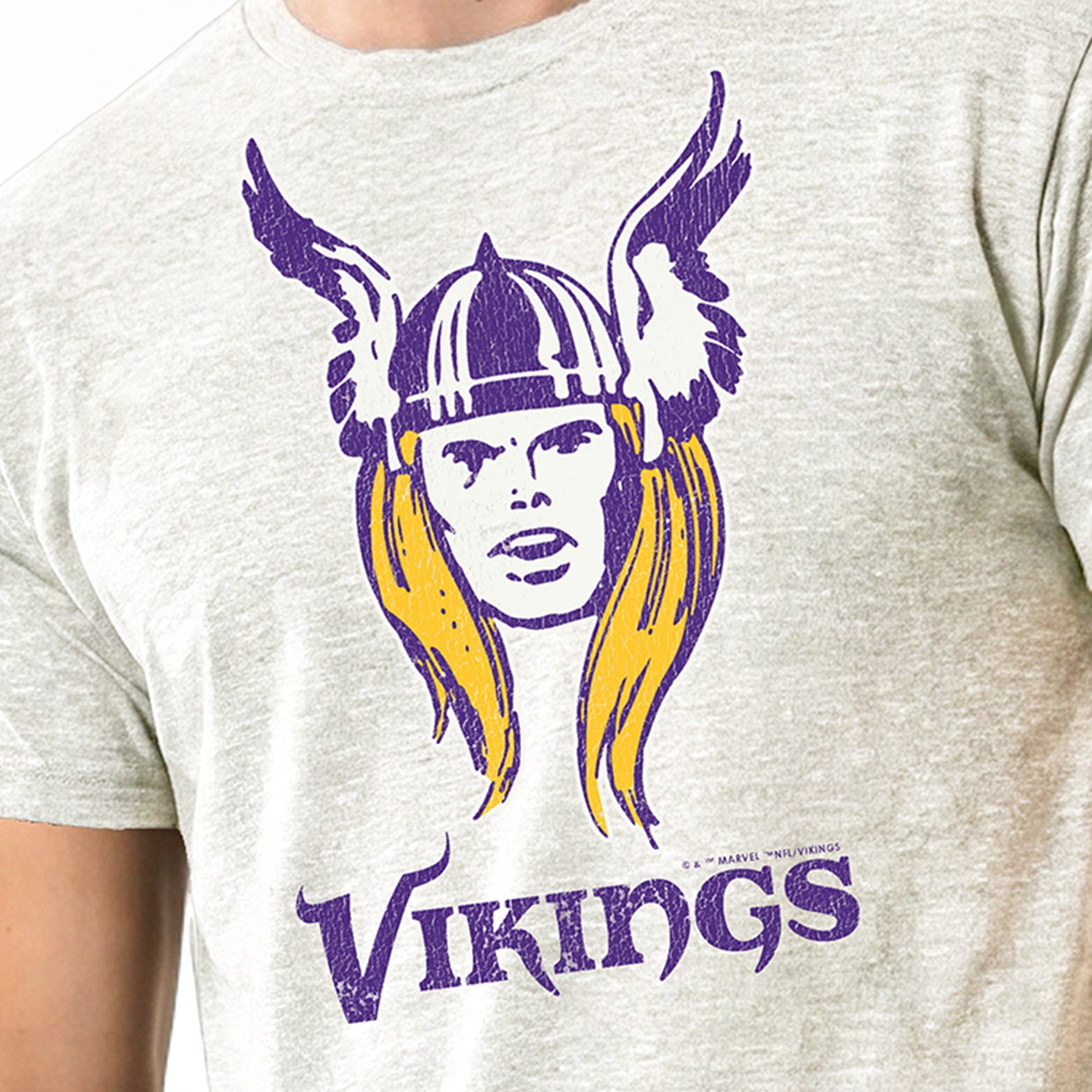 T-shirt homme Disney x Champion crème Minnesota Vikings Thor en mélange de trois matières