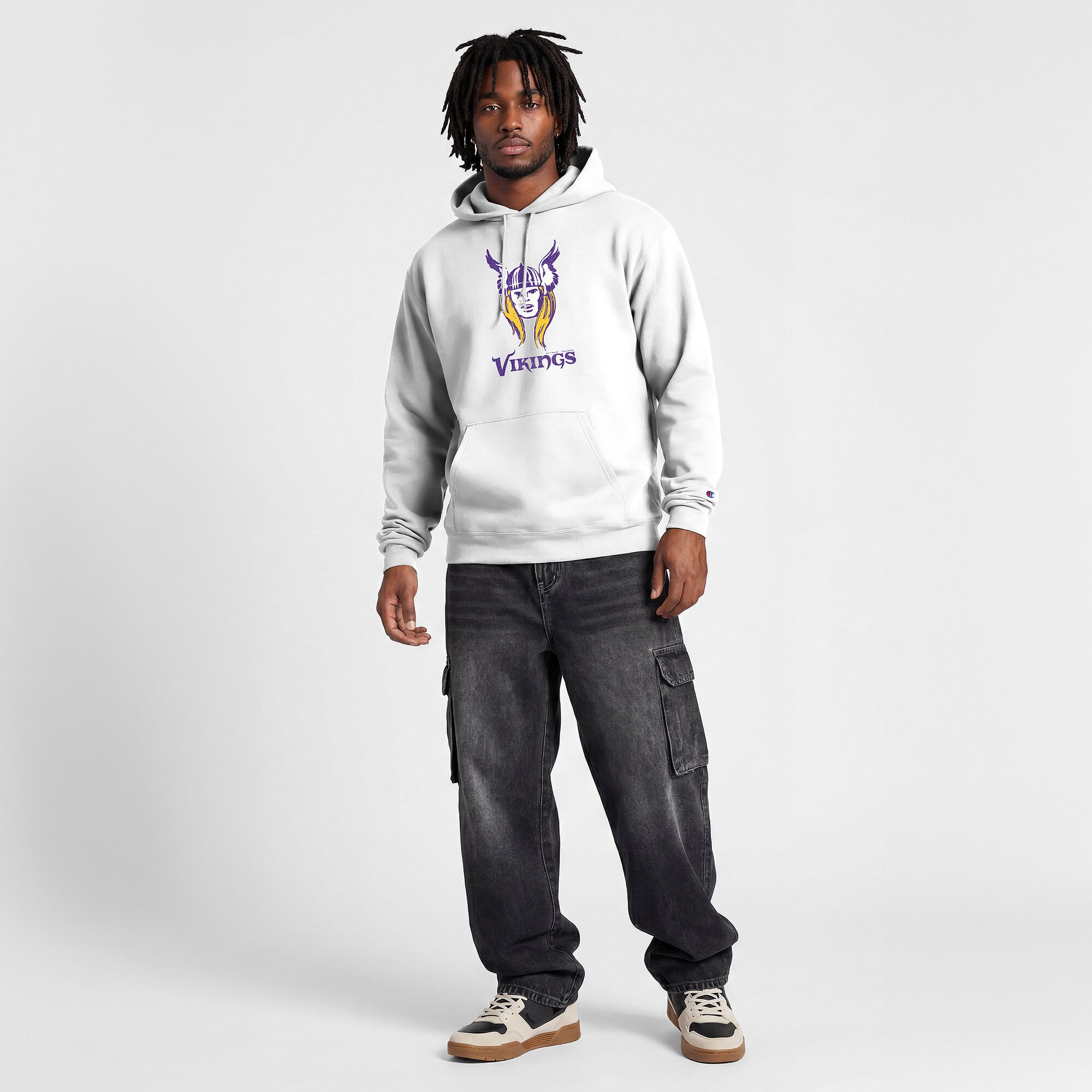 Sweat-shirt à capuche intégral blanc Disney x Champion Minnesota Vikings Powerblend pour homme