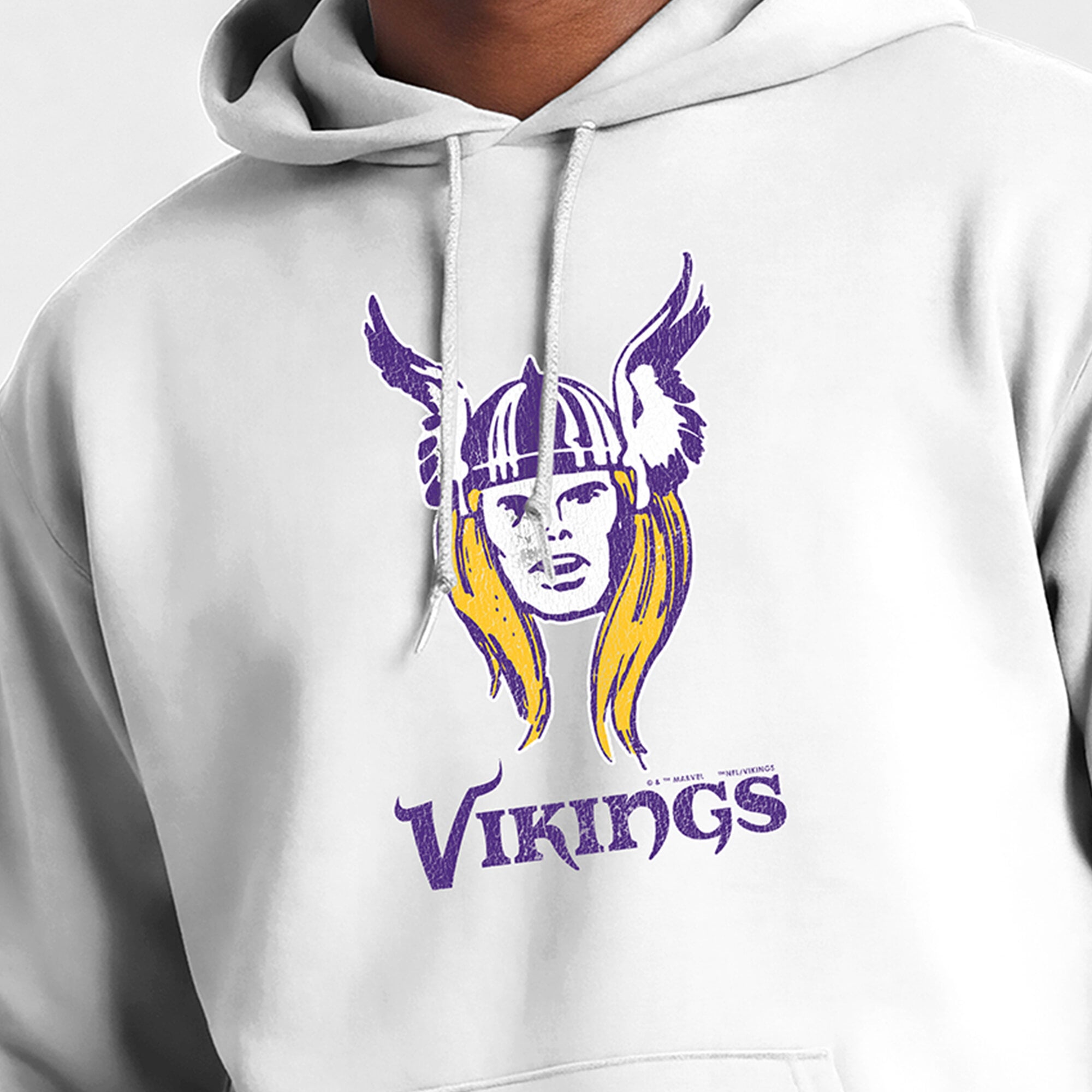 Sweat-shirt à capuche intégral blanc Disney x Champion Minnesota Vikings Powerblend pour homme