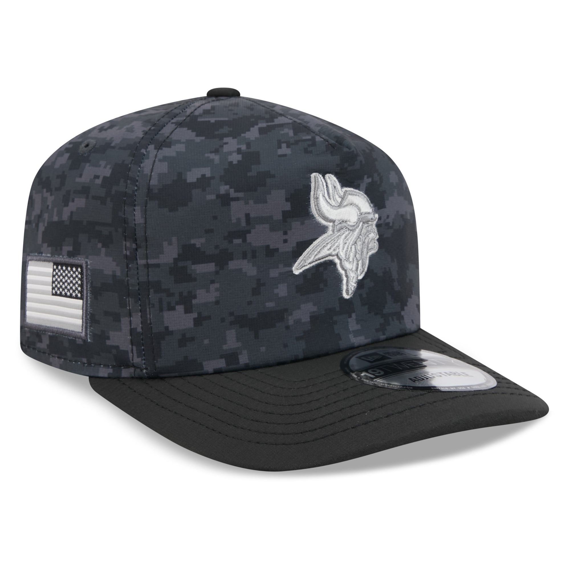 Casquette ajustable New Era noire Minnesota Vikings 2026 Salute To Service 19TWENTY pour homme