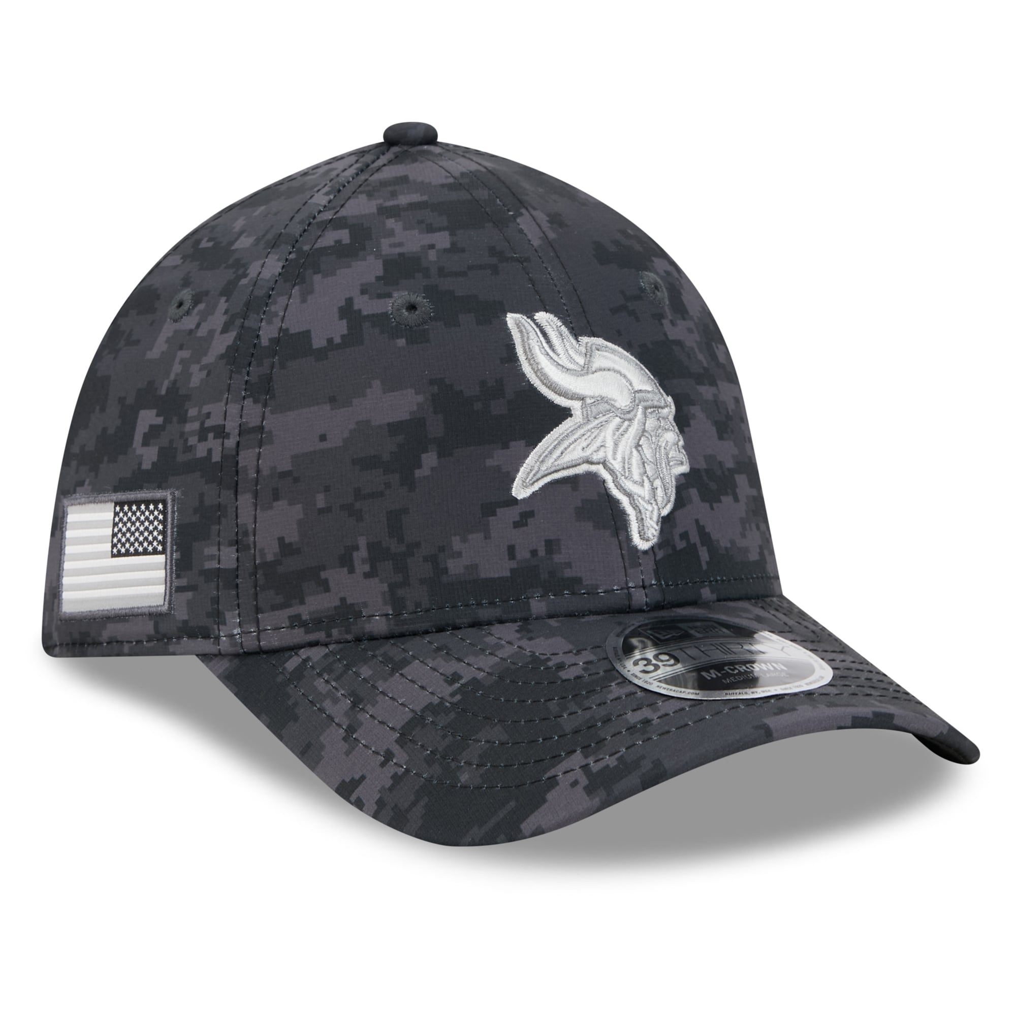 Casquette extensible New Era noire Minnesota Vikings 2026 Salute To Service 39THIRTY M-Crown pour homme