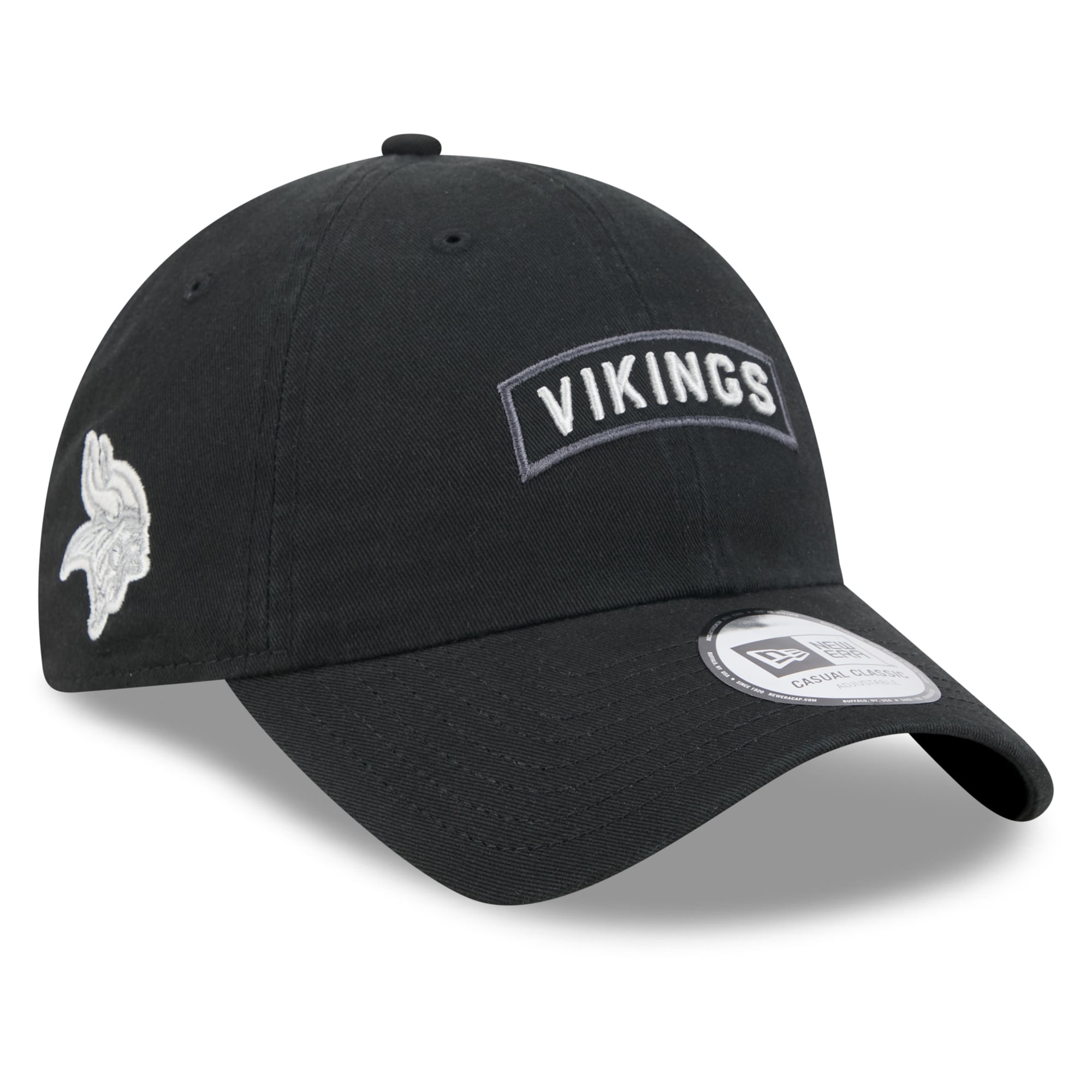 Casquette New Era noire pour homme Minnesota Vikings 2026 Salute To Service, style classique décontracté et ajustable