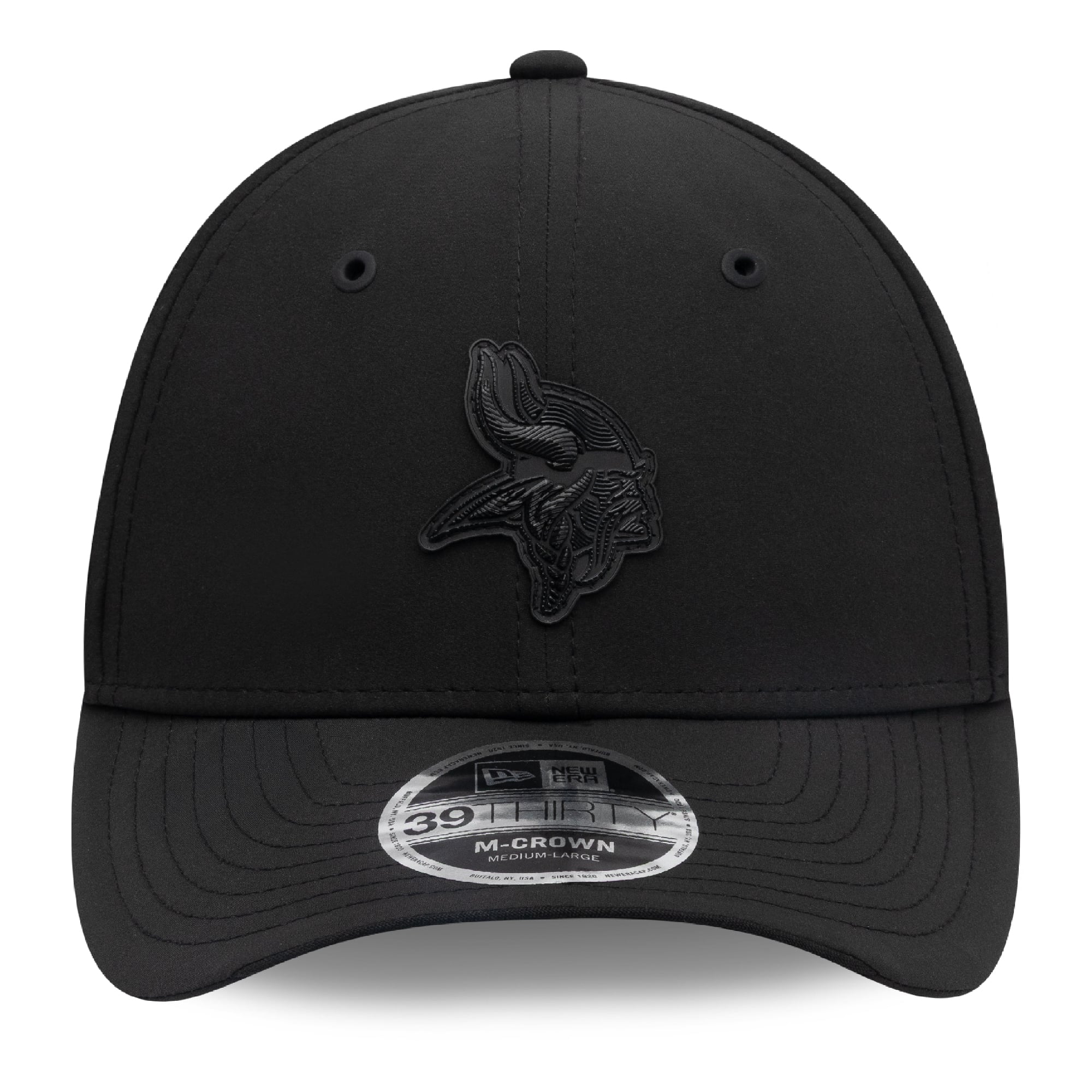 Casquette extensible New Era noire Minnesota Vikings 2026 Sideline 39THIRTY M-Crown pour homme