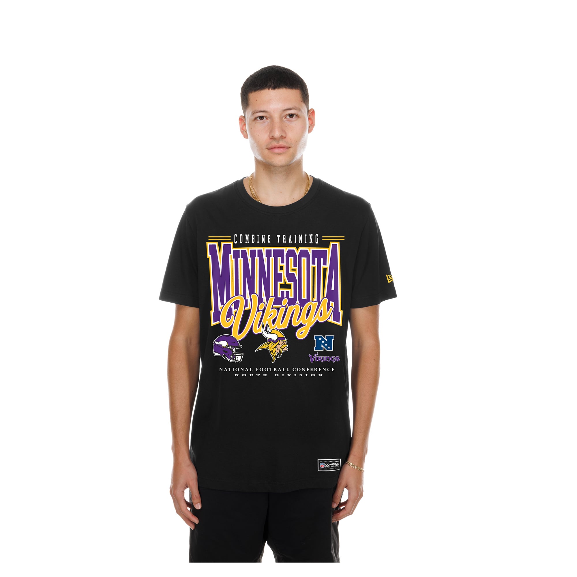 T-shirt authentique New Era noir Minnesota Vikings Combine pour homme