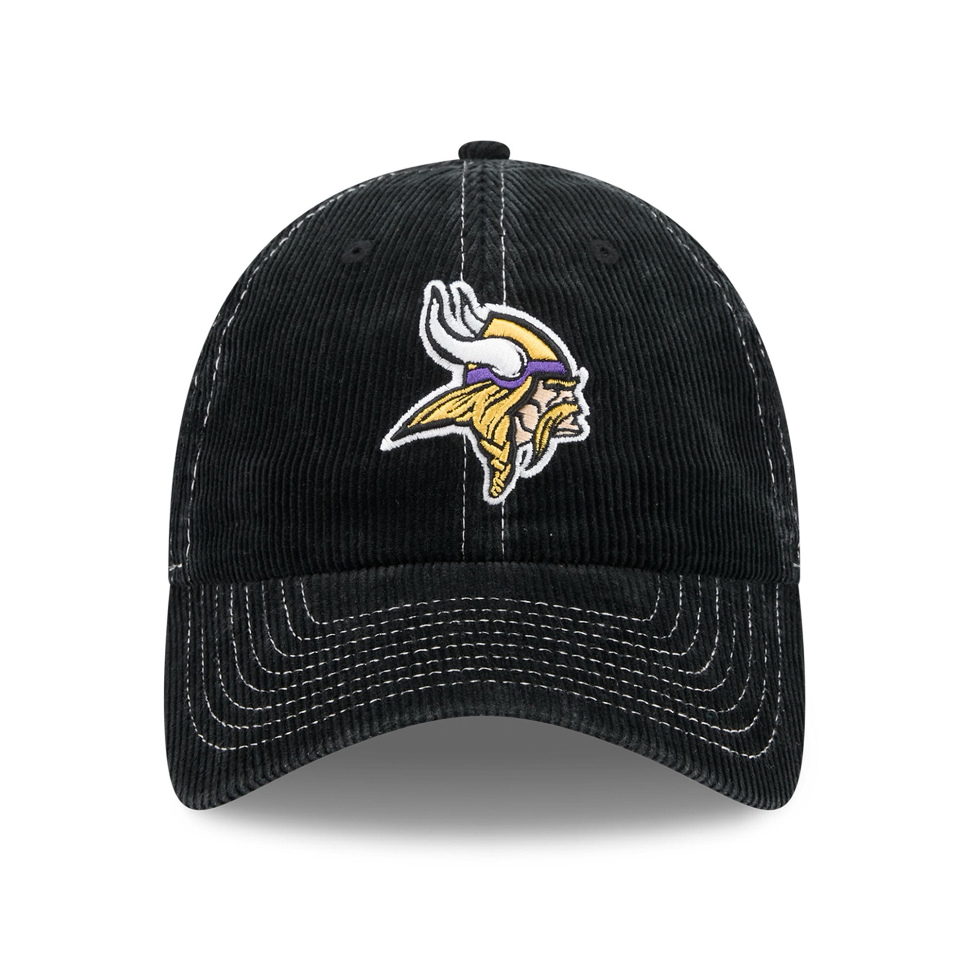 Casquette New Era noire pour homme, Minnesota Vikings, en velours côtelé, style classique décontracté et ajustable