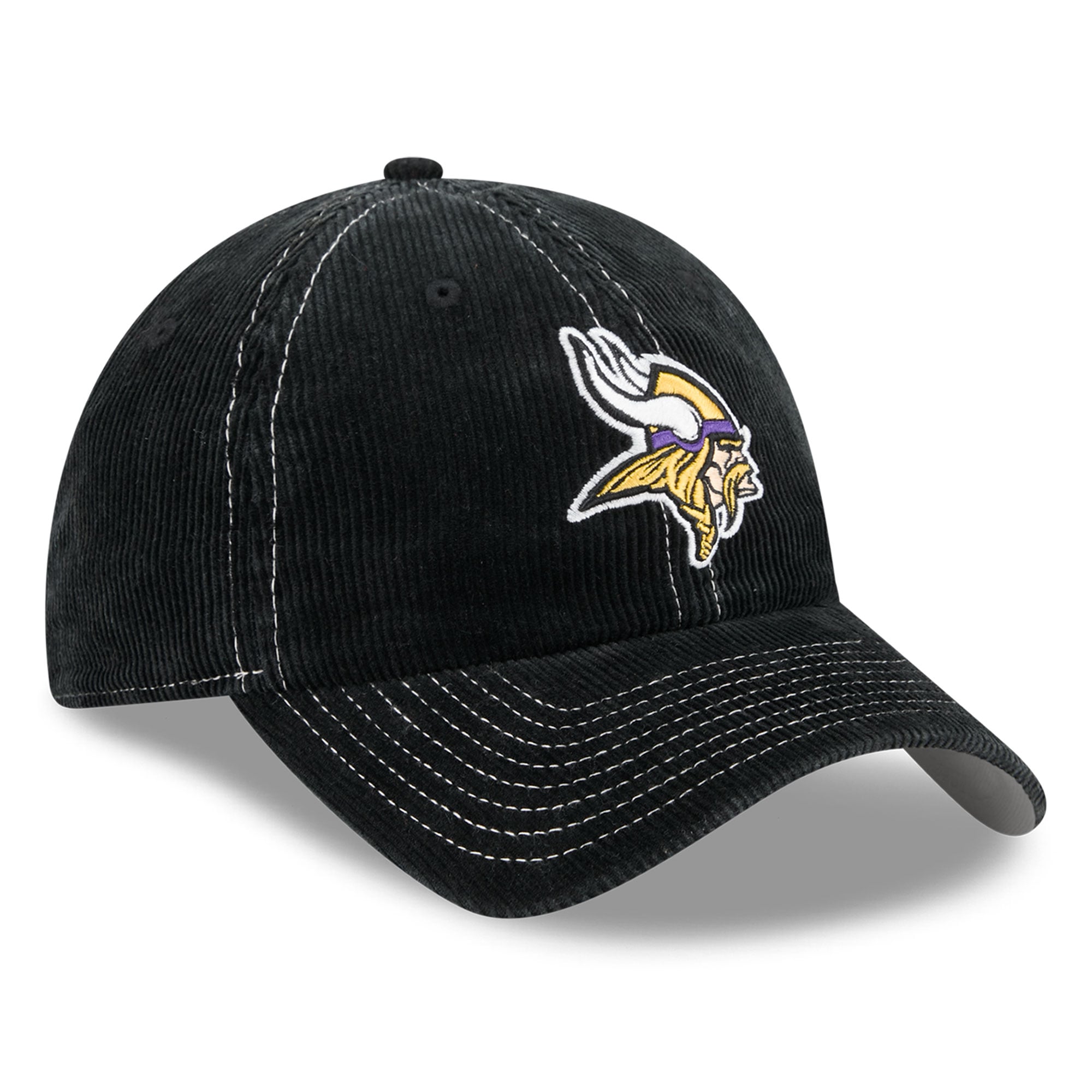 Casquette New Era noire pour homme, Minnesota Vikings, en velours côtelé, style classique décontracté et ajustable