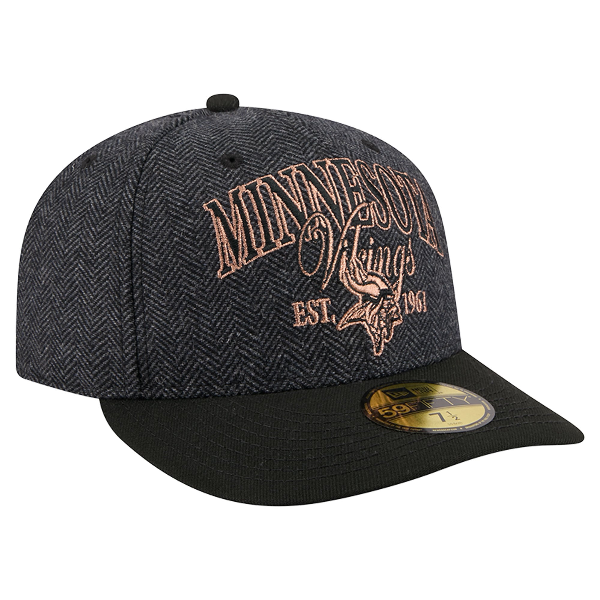 Casquette ajustée New Era 59FIFTY pour homme, noire, Minnesota Vikings, en fausse laine.