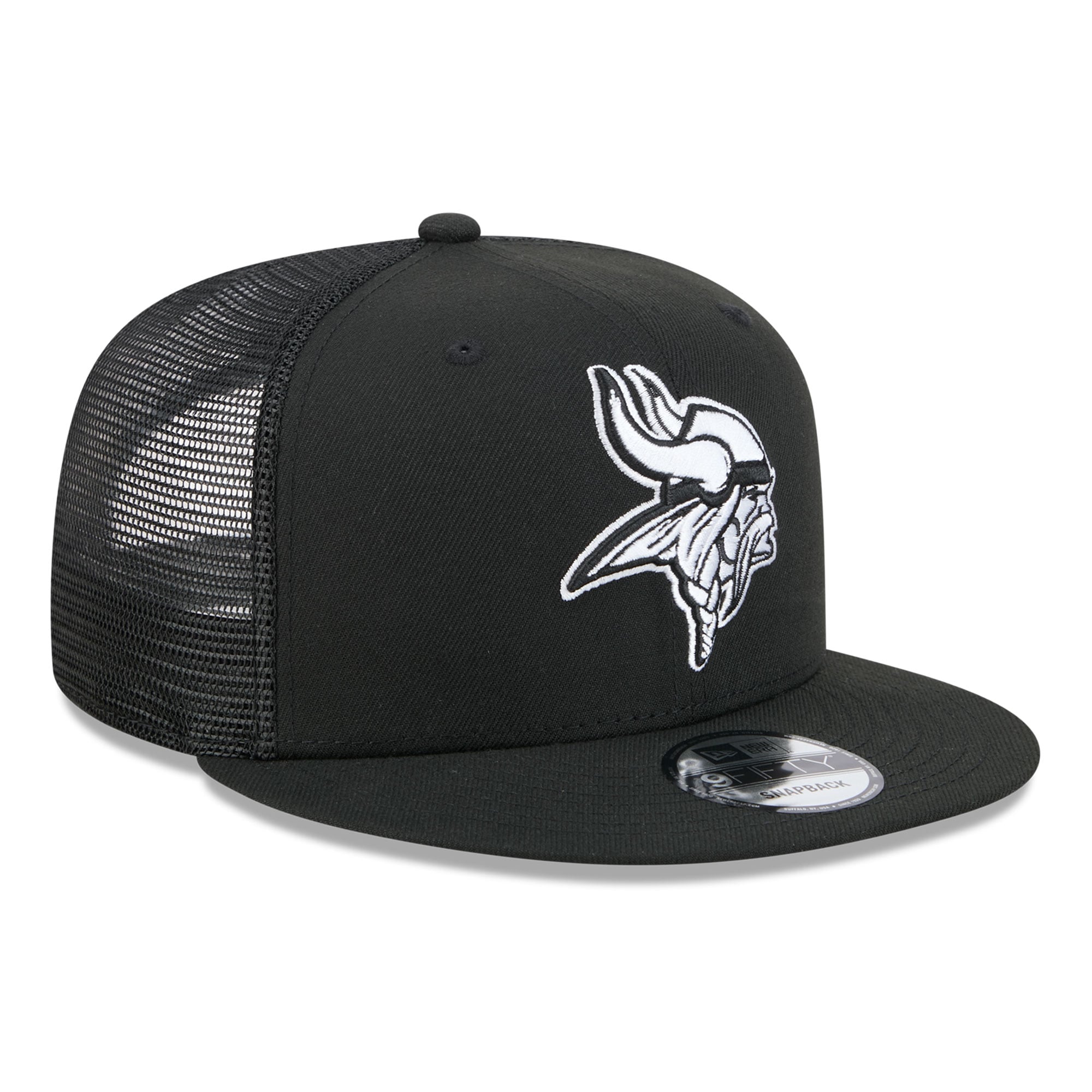 Casquette trucker snapback New Era 9FIFTY Minnesota Vikings noire et blanche pour homme