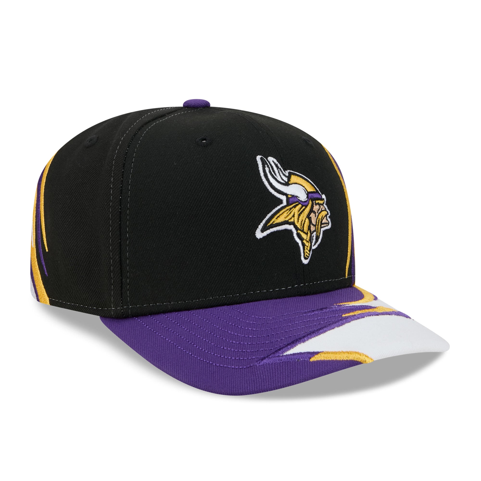 Casquette ajustable New Era noire et blanche pour homme, fan des Vikings du Minnesota, modèle 9SEVENTY