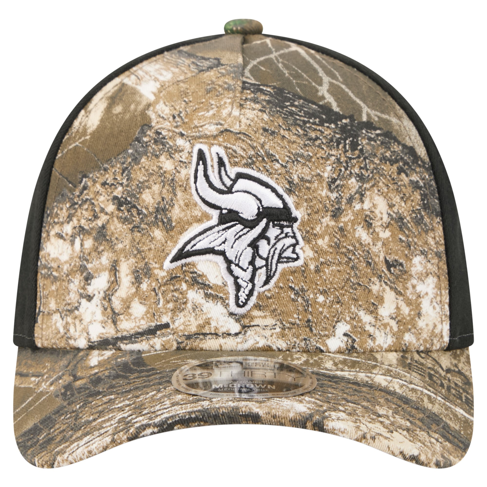 Men's New Era Camo/Black Minnesota Vikings Team Collection RealTree 39THIRTY M-Crown A-Frame Flex Hat