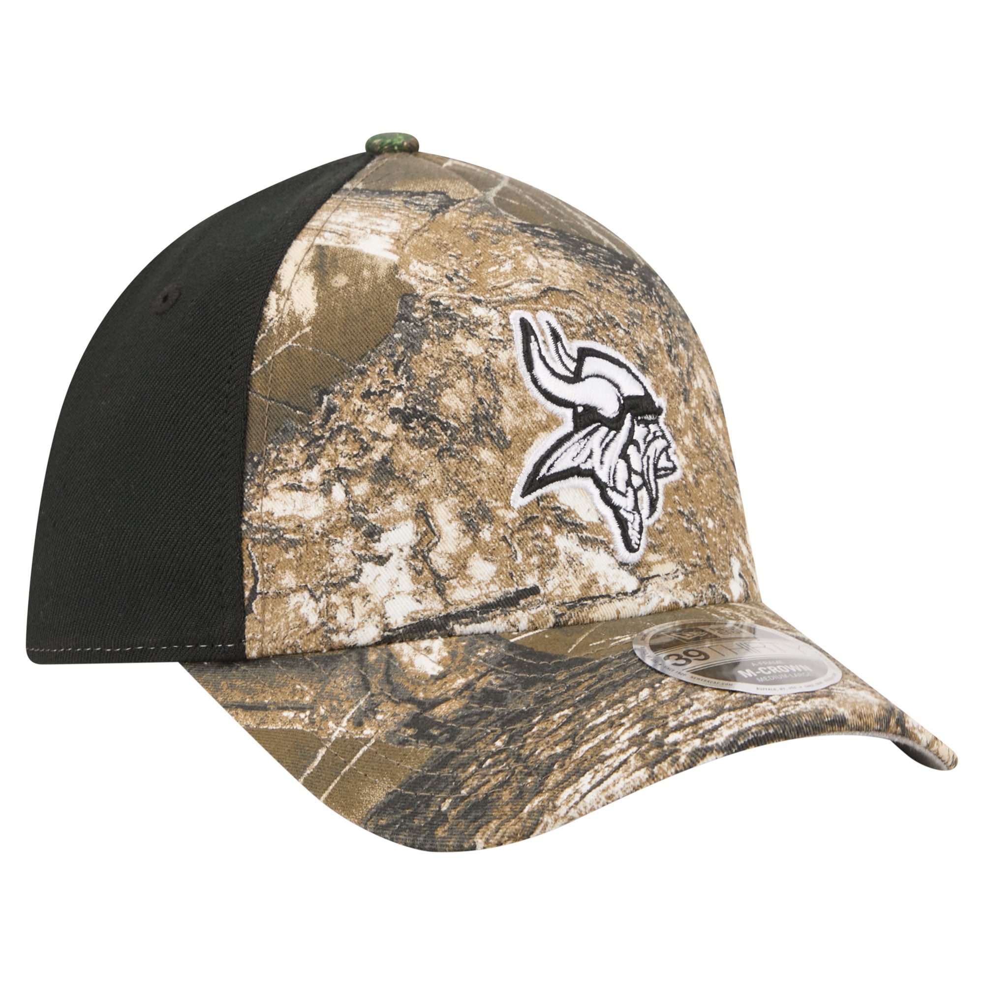Men's New Era Camo/Black Minnesota Vikings Team Collection RealTree 39THIRTY M-Crown A-Frame Flex Hat