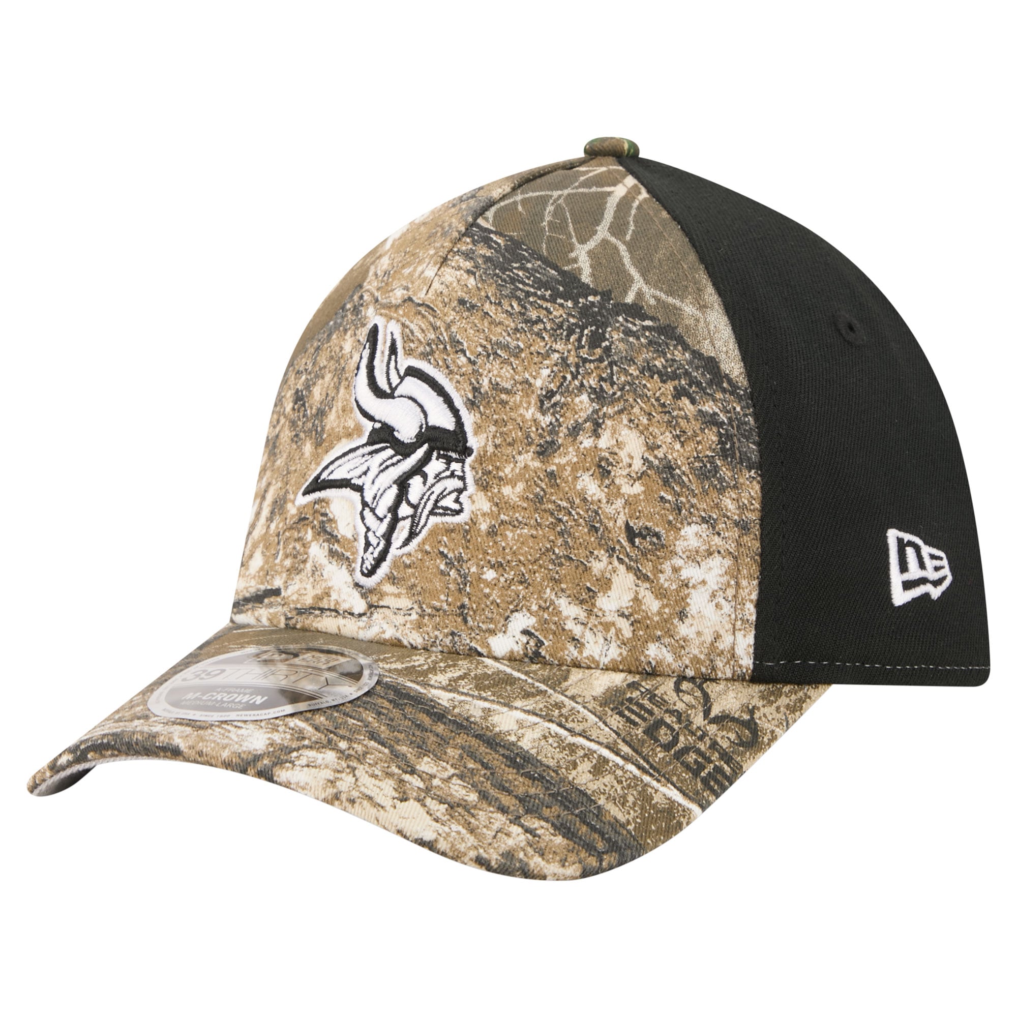 Men's New Era Camo/Black Minnesota Vikings Team Collection RealTree 39THIRTY M-Crown A-Frame Flex Hat
