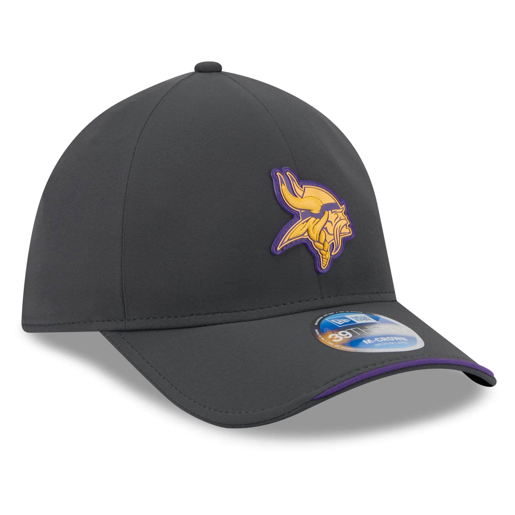 Casquette extensible New Era 39THIRTY M-Crown pour homme, couleur anthracite, Minnesota Vikings 2026, idéale les temps froids.