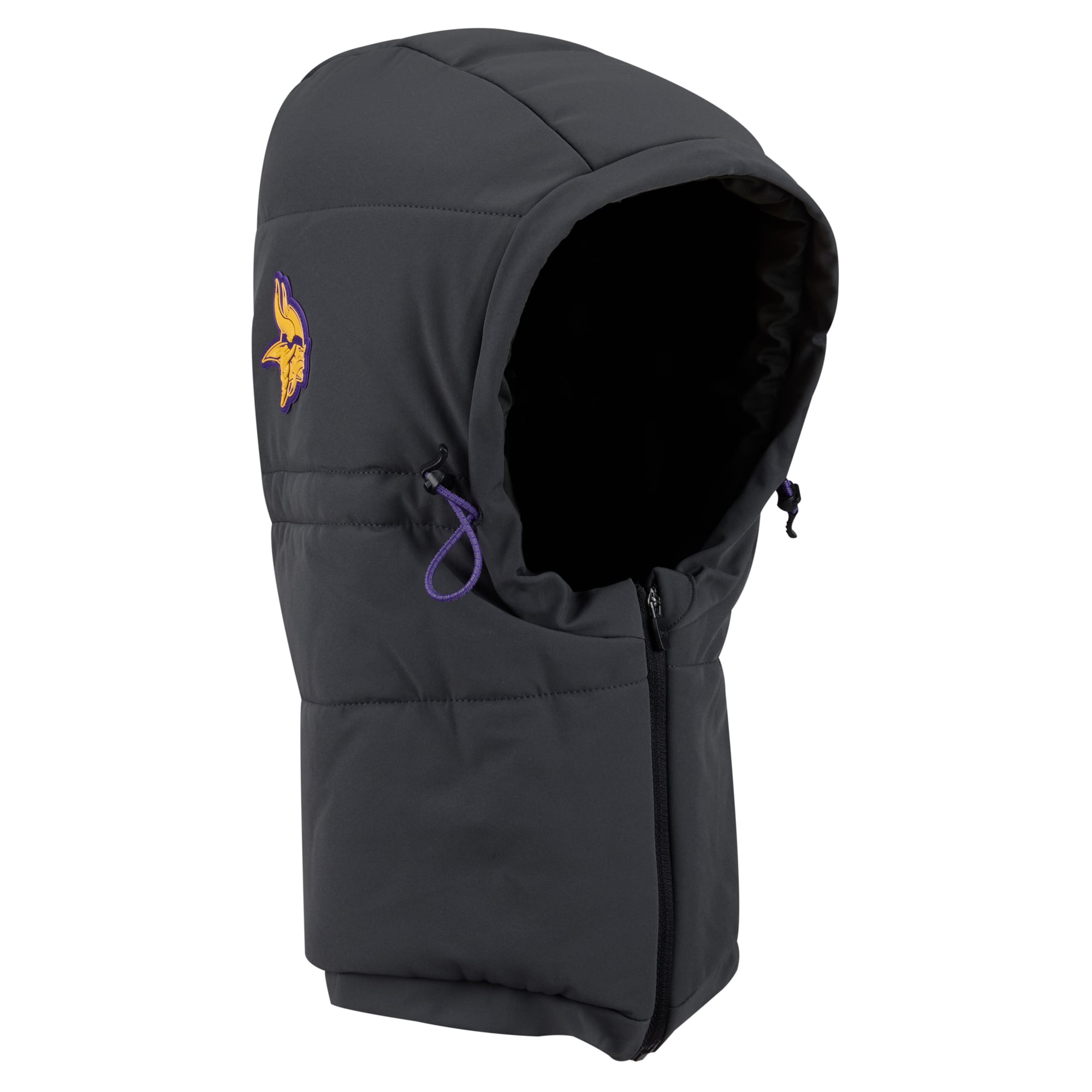 Sweat à capuche matelassé ajustable New Era pour homme, couleur anthracite, Minnesota Vikings 2026 Sideline, idéal pour temps froid.