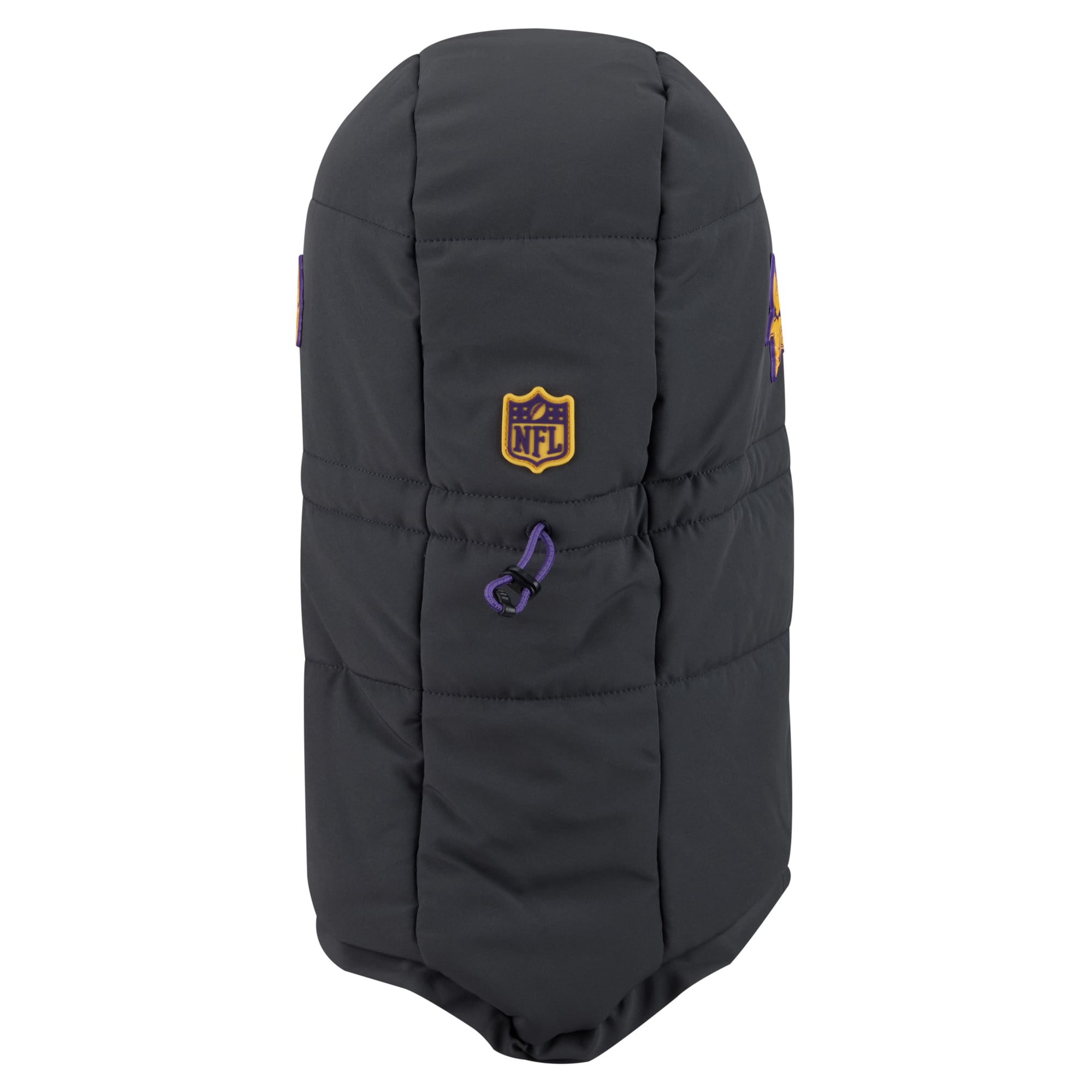 Sweat à capuche matelassé ajustable New Era pour homme, couleur anthracite, Minnesota Vikings 2026 Sideline, idéal pour temps froid.