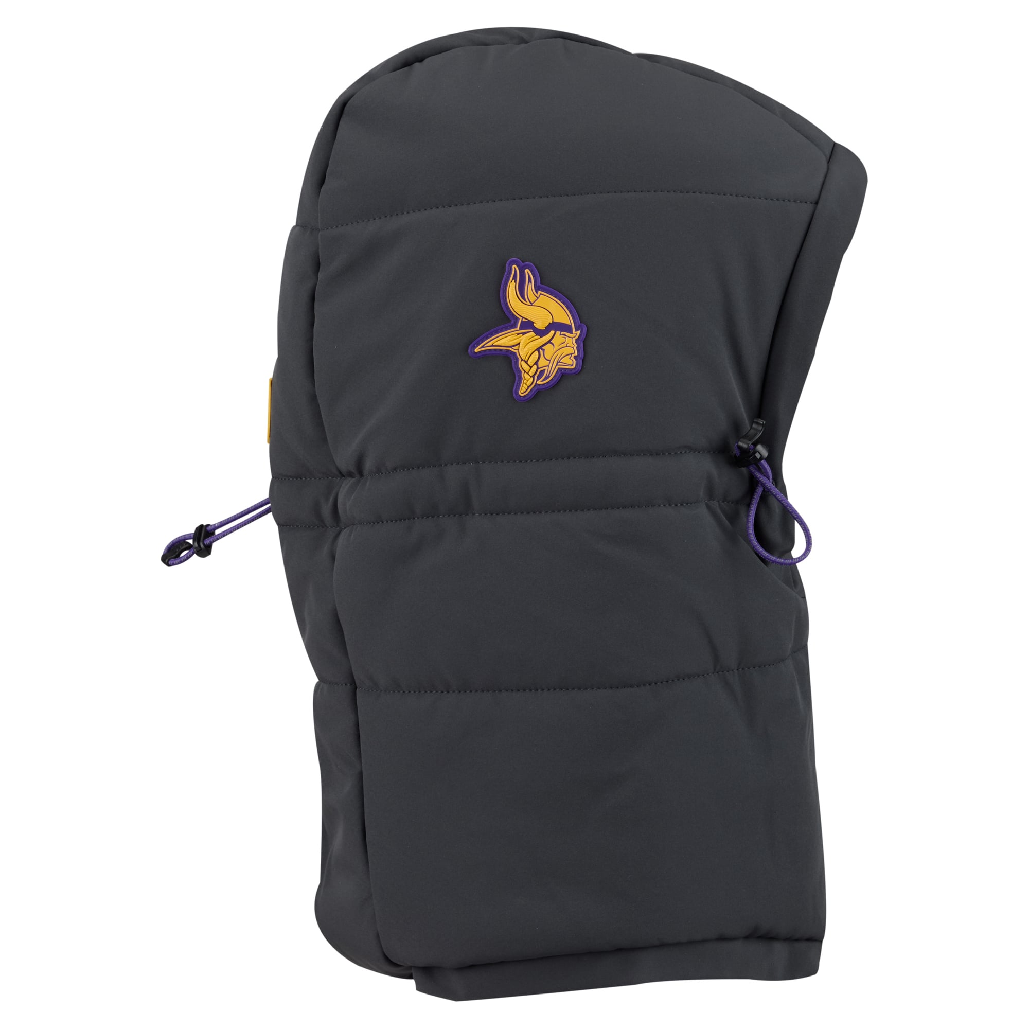 Sweat à capuche matelassé ajustable New Era pour homme, couleur anthracite, Minnesota Vikings 2026 Sideline, idéal pour temps froid.