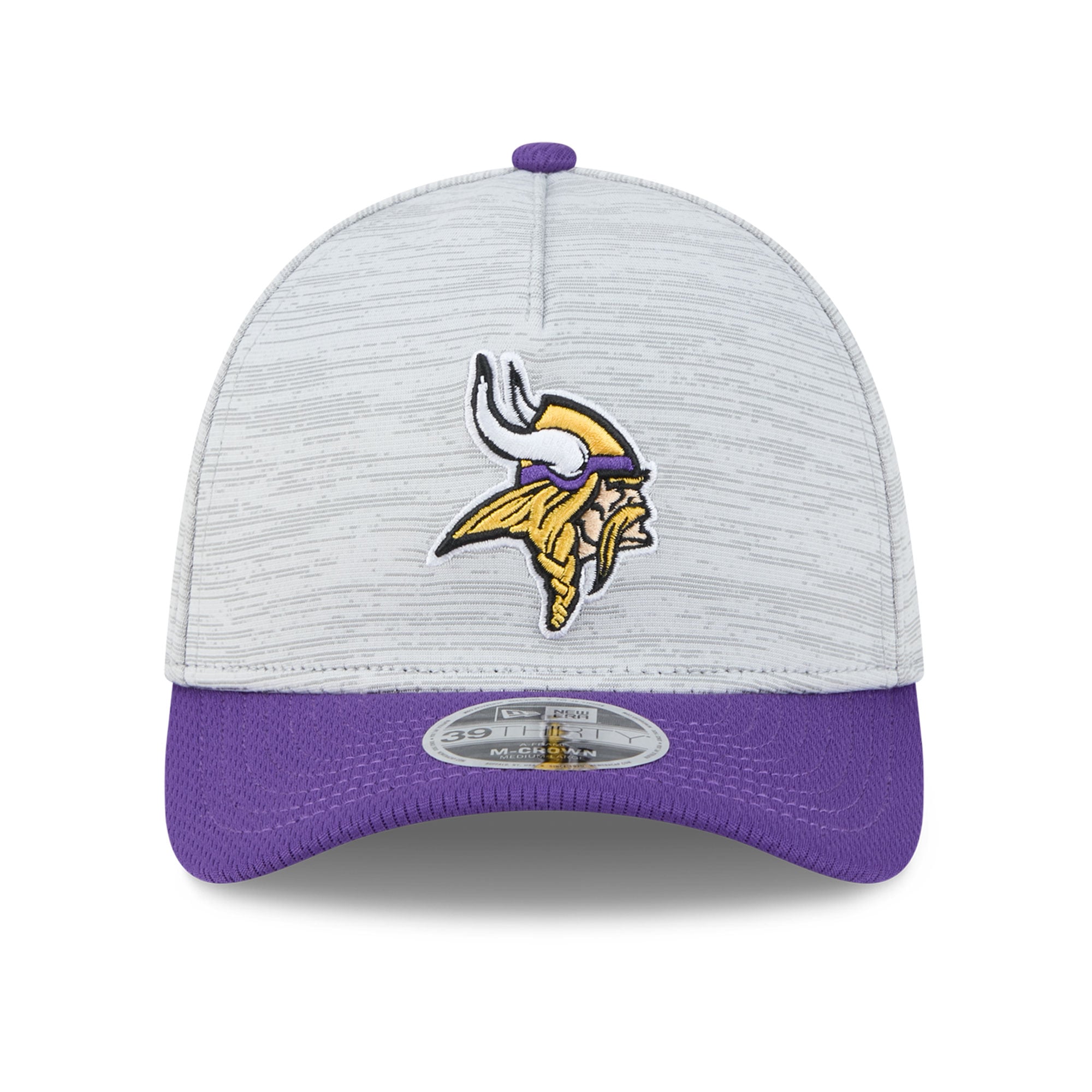 Casquette New Era Flex grise/violette Minnesota Vikings Tech M-Crown A-Frame 39THIRTY pour homme