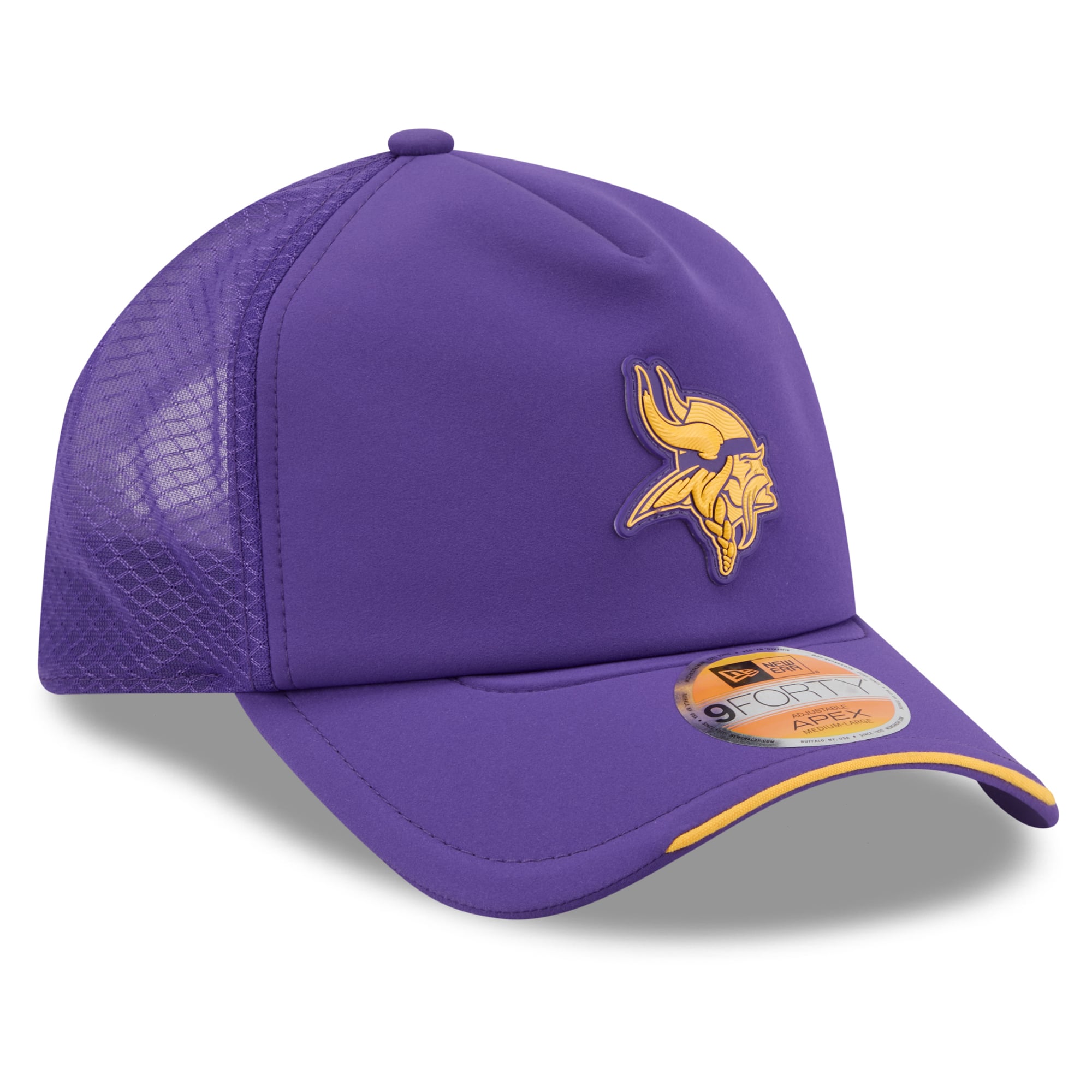 Men's New Era Purple Minnesota Vikings 2026 Sideline Apex 9FORTY Adjustable Trucker Hat