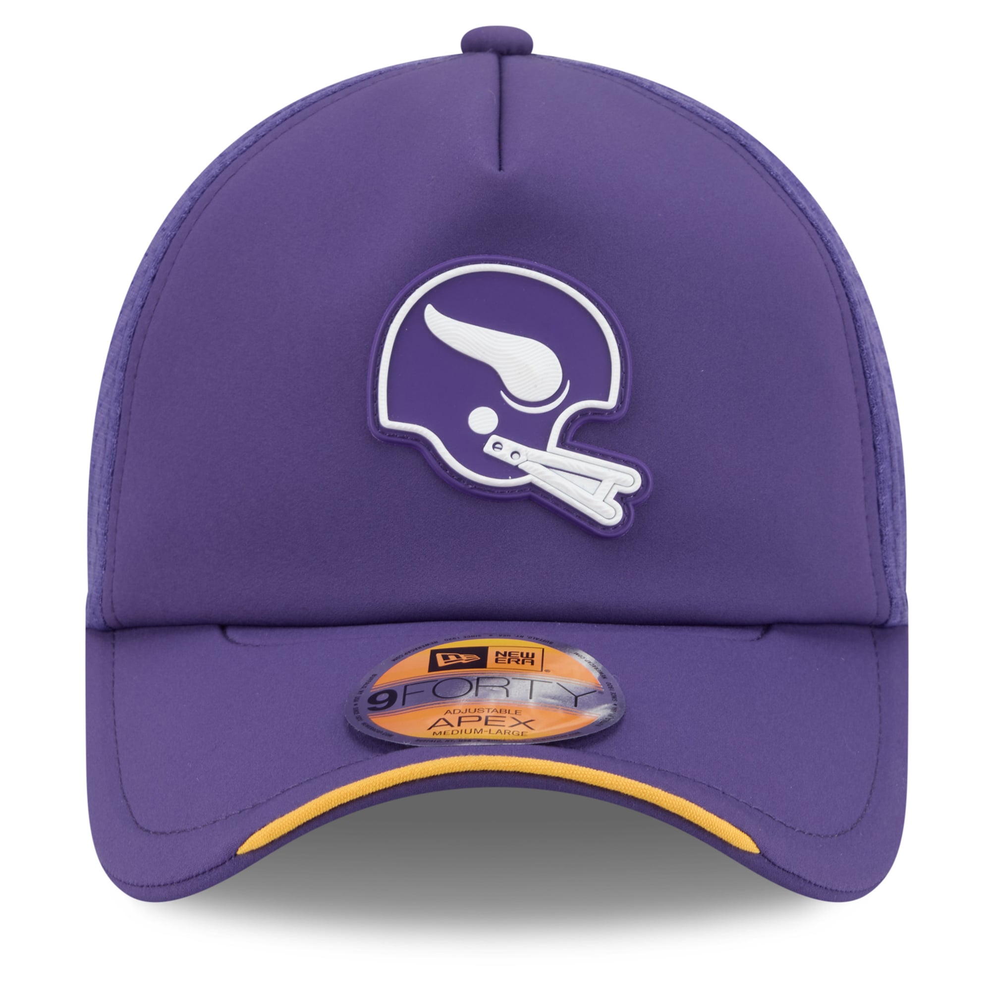 Men's New Era Purple Minnesota Vikings 2026 Sideline Throwback Apex 9FORTY Adjustable Trucker Hat