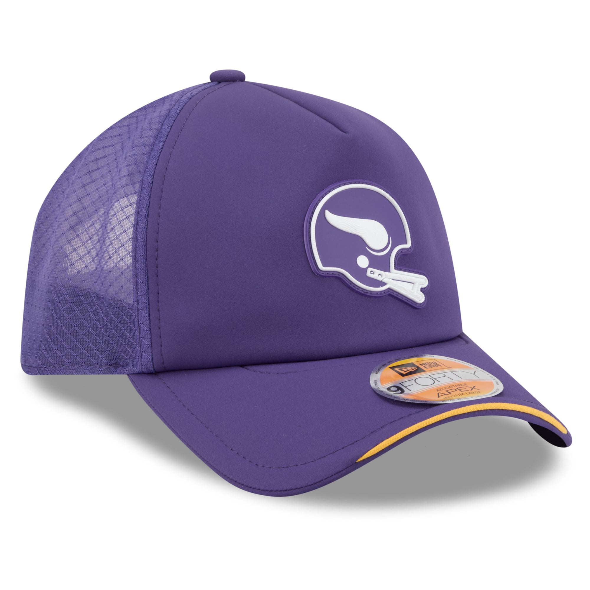 Men's New Era Purple Minnesota Vikings 2026 Sideline Throwback Apex 9FORTY Adjustable Trucker Hat