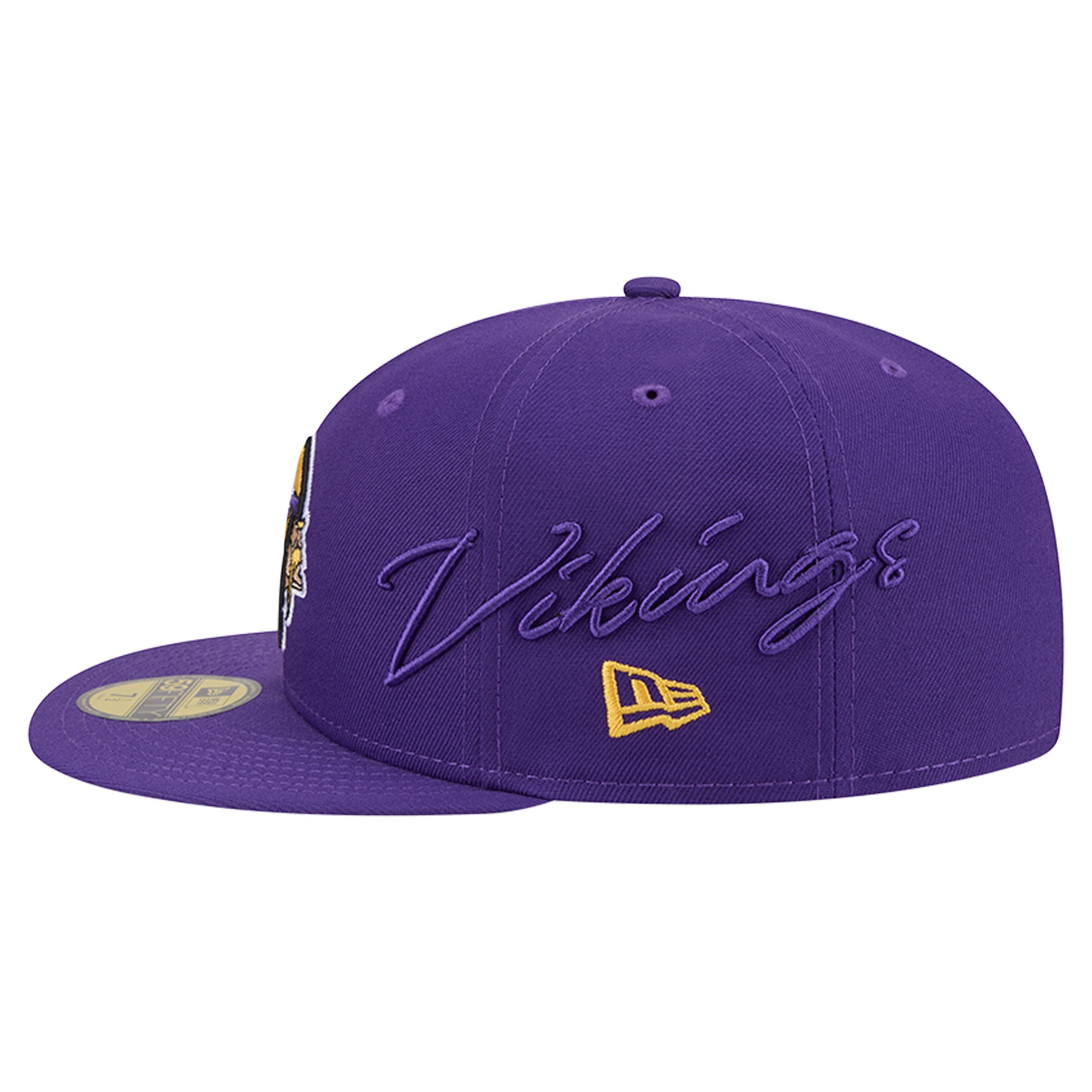 Casquette ajustée New Era 59FIFTY violette pour homme, logo Minnesota Vikings, inscription latérale