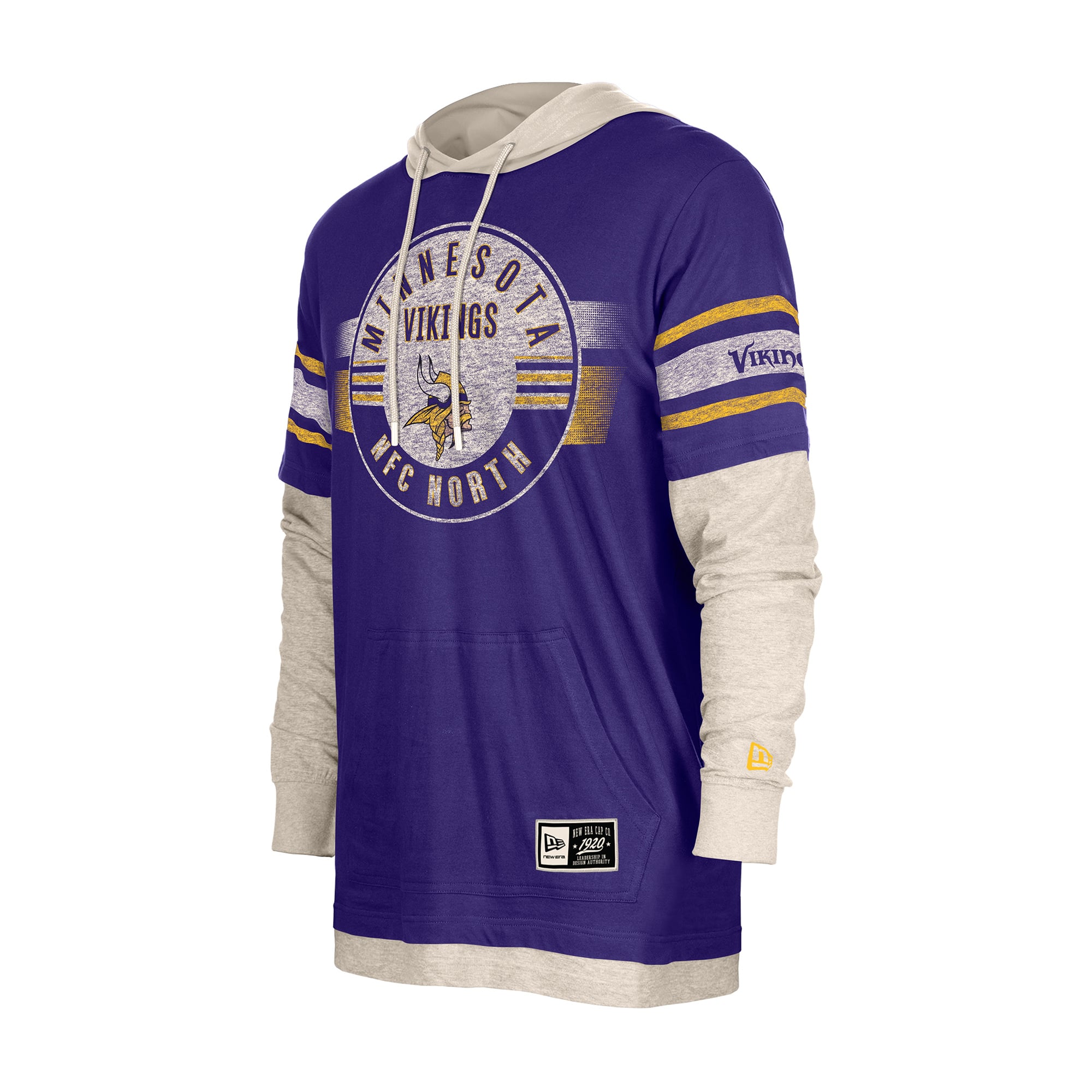 Men's New Era Purple Minnesota Vikings Twofer Layered Long Sleeve Hooded T-Shirt