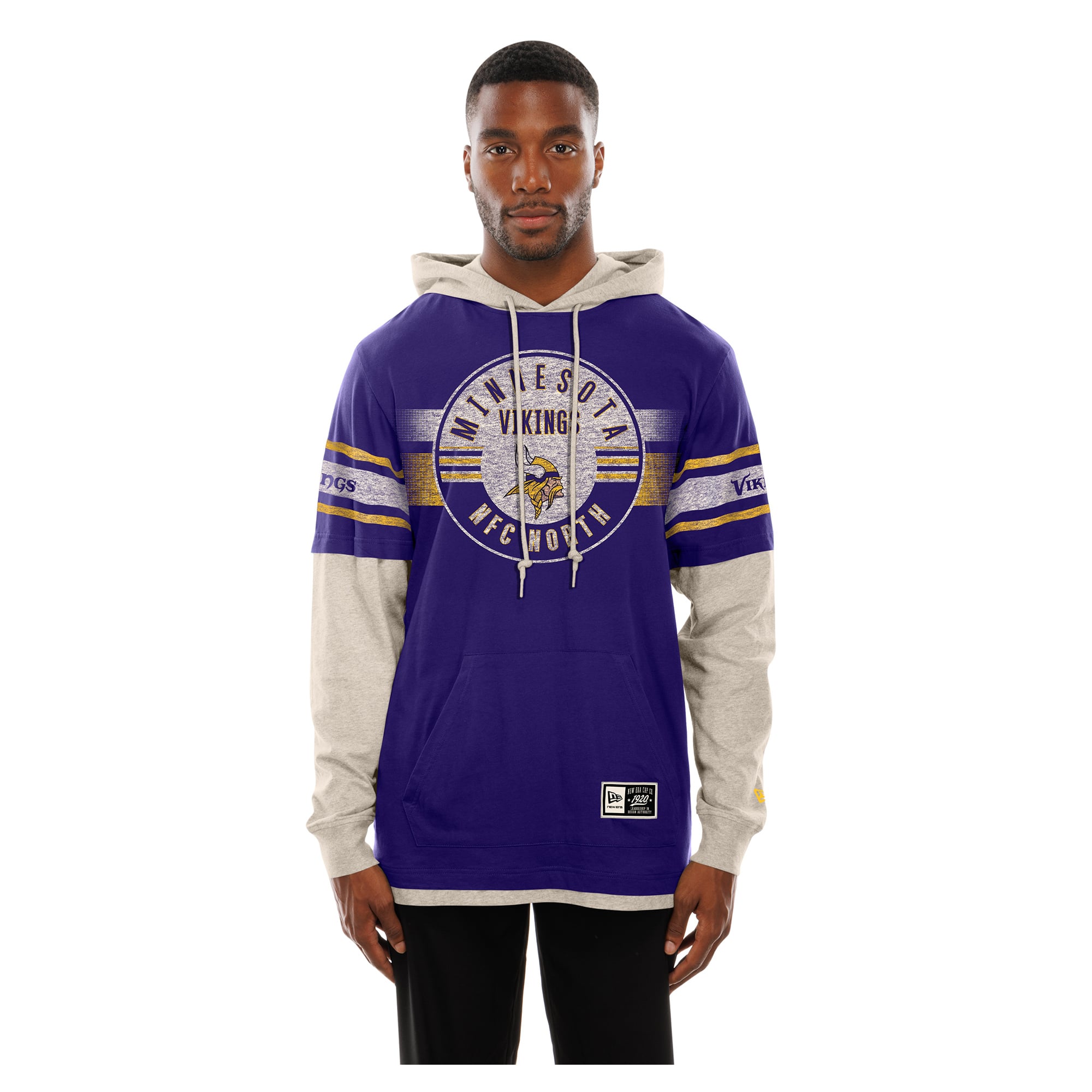 Men's New Era Purple Minnesota Vikings Twofer Layered Long Sleeve Hooded T-Shirt