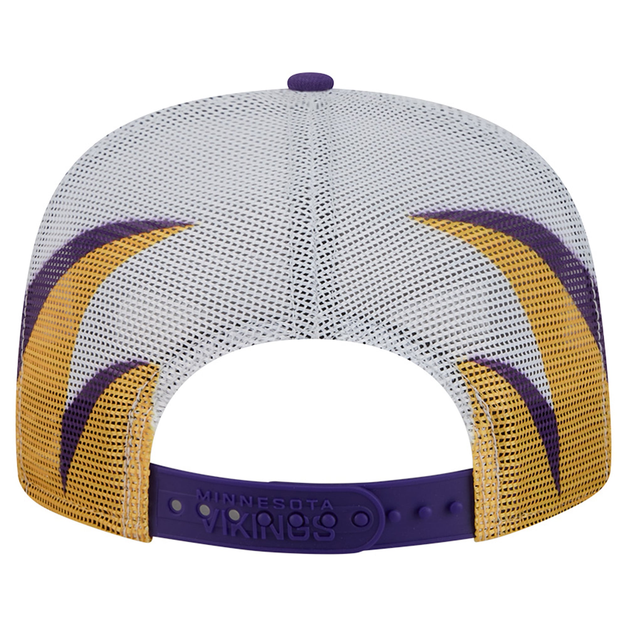 Casquette trucker New Era 9FIFTY Snapback pour homme, violette et dorée, Minnesota Vikings, en maille.