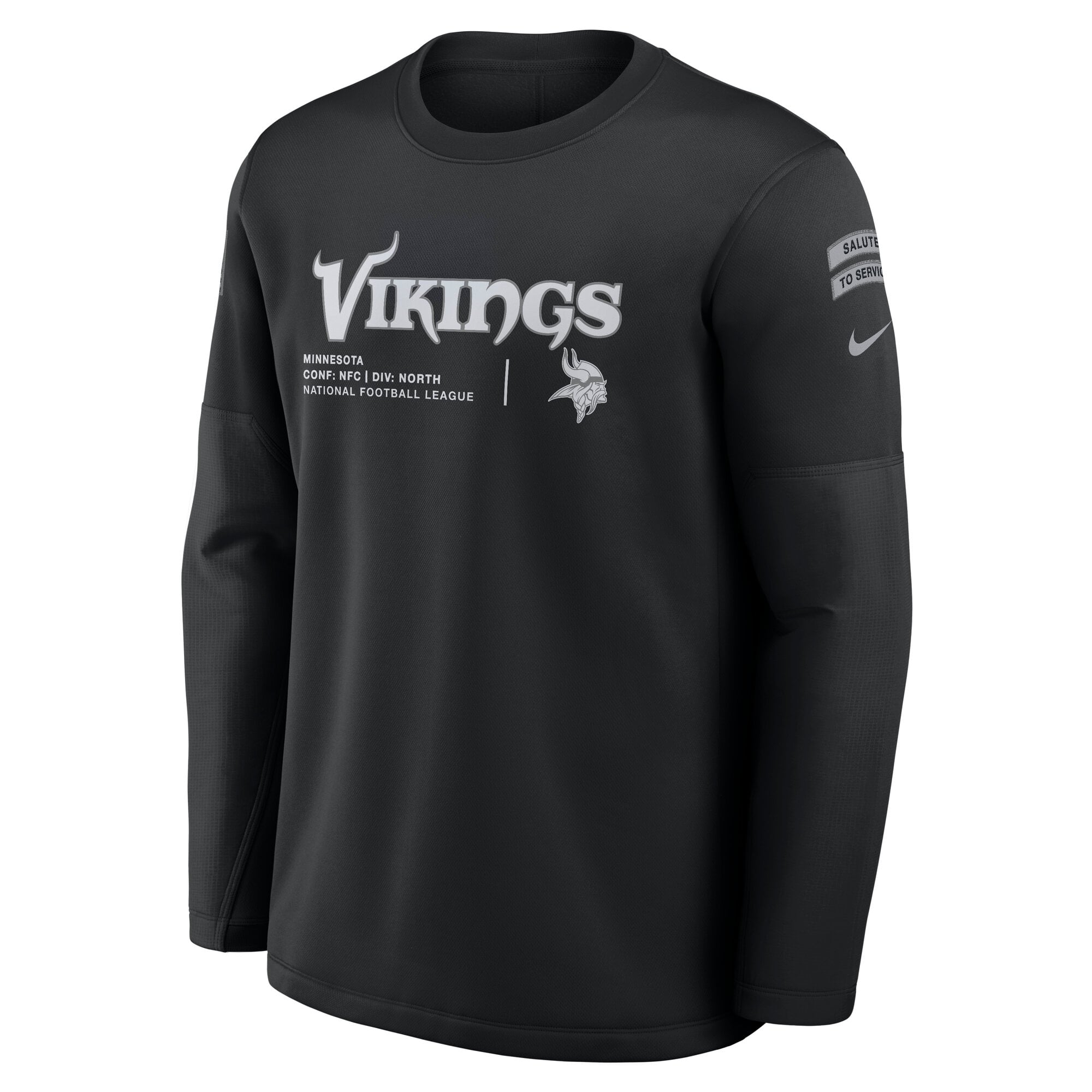 Sweat-shirt Nike noir Minnesota Vikings 2026 Salute to Service Sideline Coaches à col rond et coupe Therma-FIT pour homme